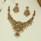Lakshmi Medallion Necklace with Radiating Sunburst Frame and Peacock Scroll Panels
