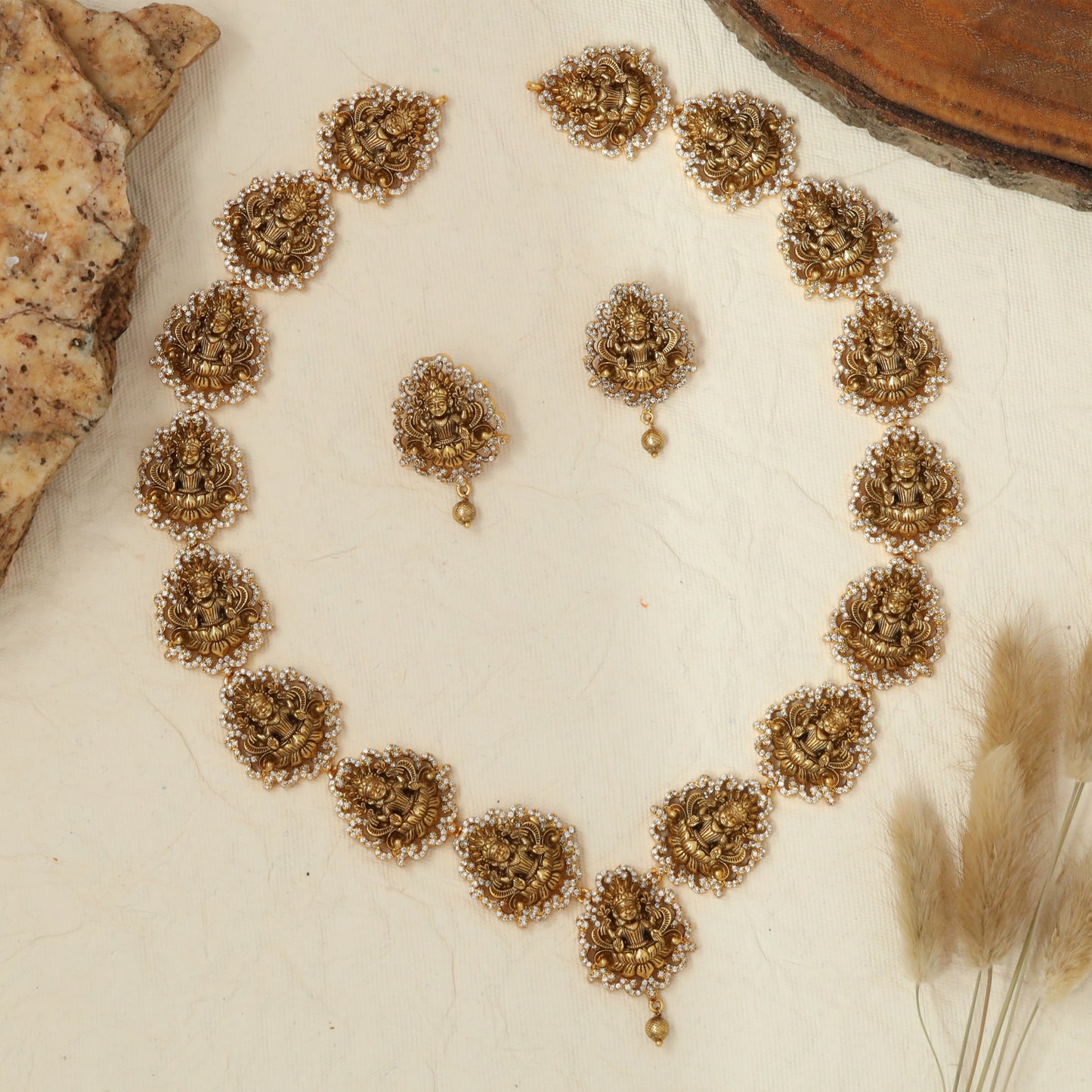 Radiant Lakshmi Medallion Long Haara with Crystal Halo Border