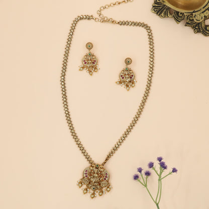Sacred Lakshmi Lotus Pendant Chain with Twin Swan Arches