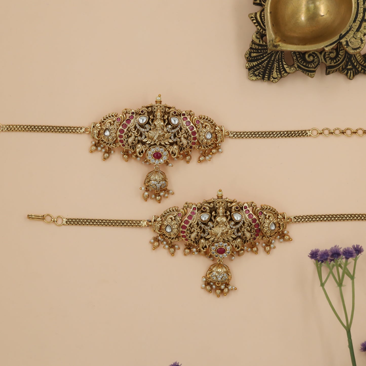 Divine Lakshmi Lotus Baju Bandi with Peacock Scroll Wings