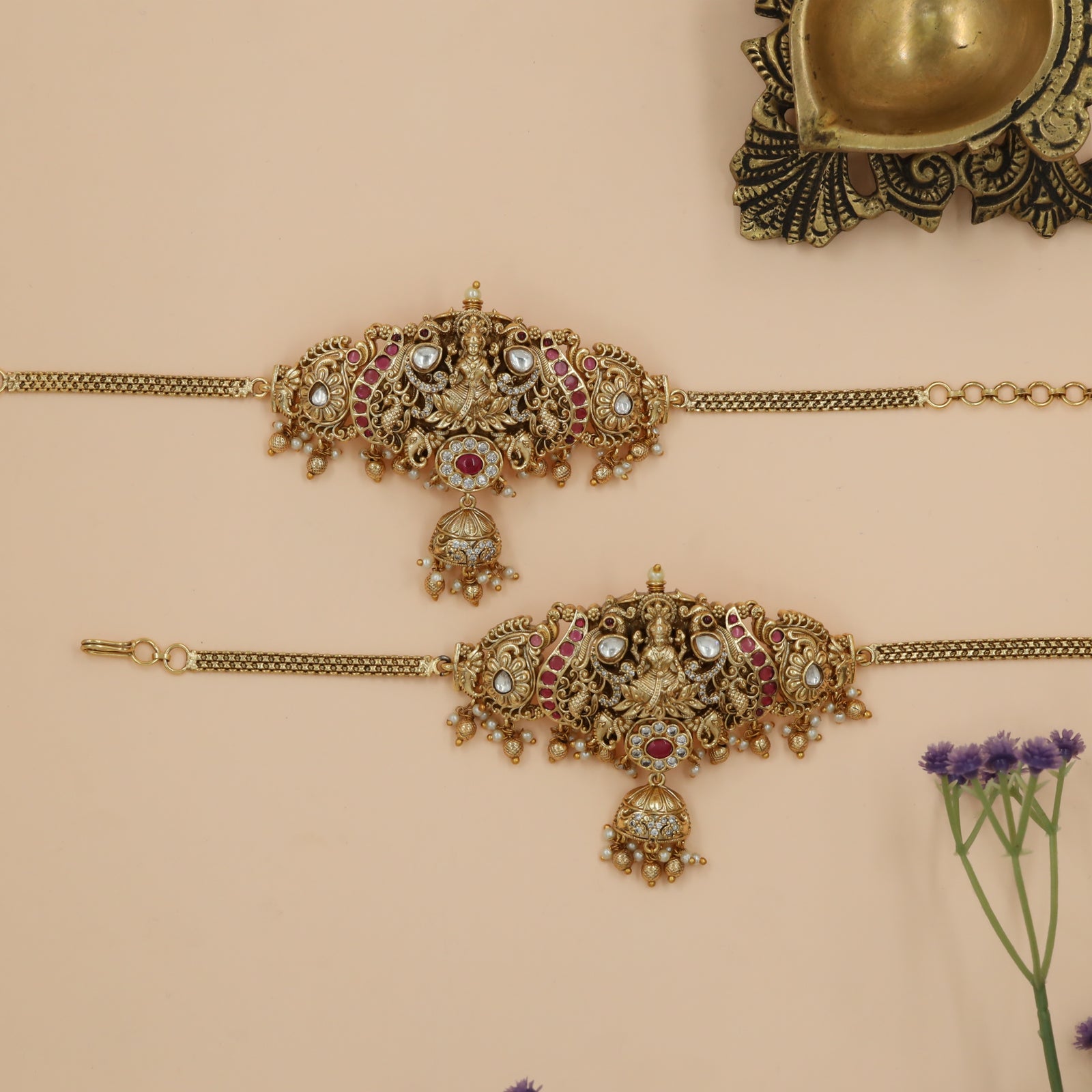 Divine Lakshmi Lotus Baju Bandi with Peacock Scroll Wings