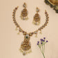 Divine Lakshmi Lotus Pendant Necklace with Peacock Side Motifs and Pearl Fringe