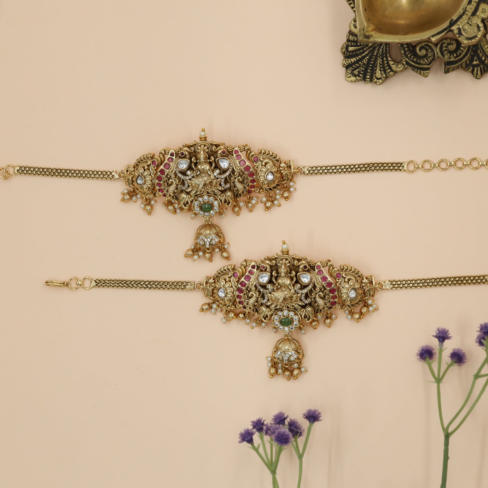 Divine Lakshmi Lotus Baju Bandi with Peacock Scroll Wings