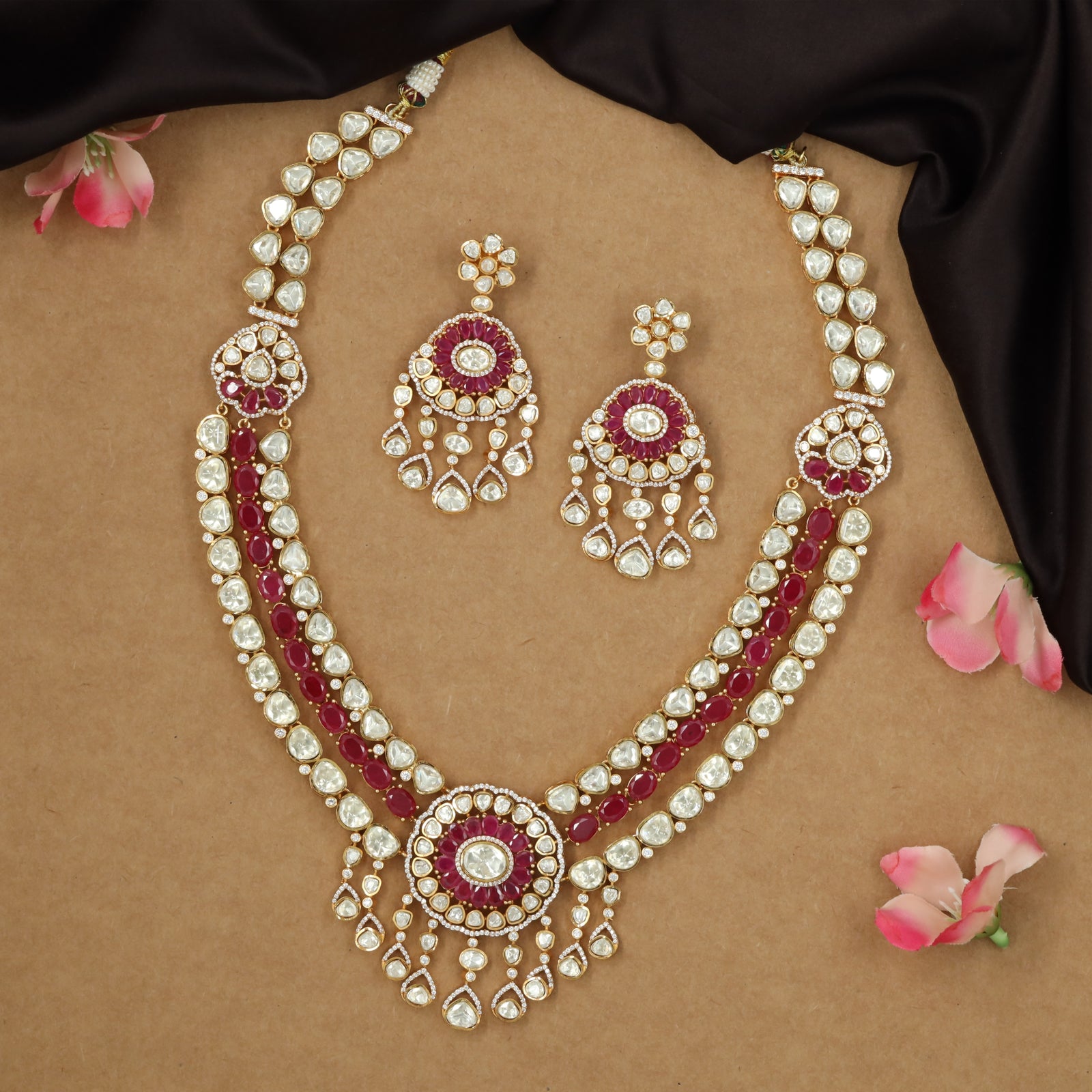 Dual row kundan long haara with circular medallion pendant