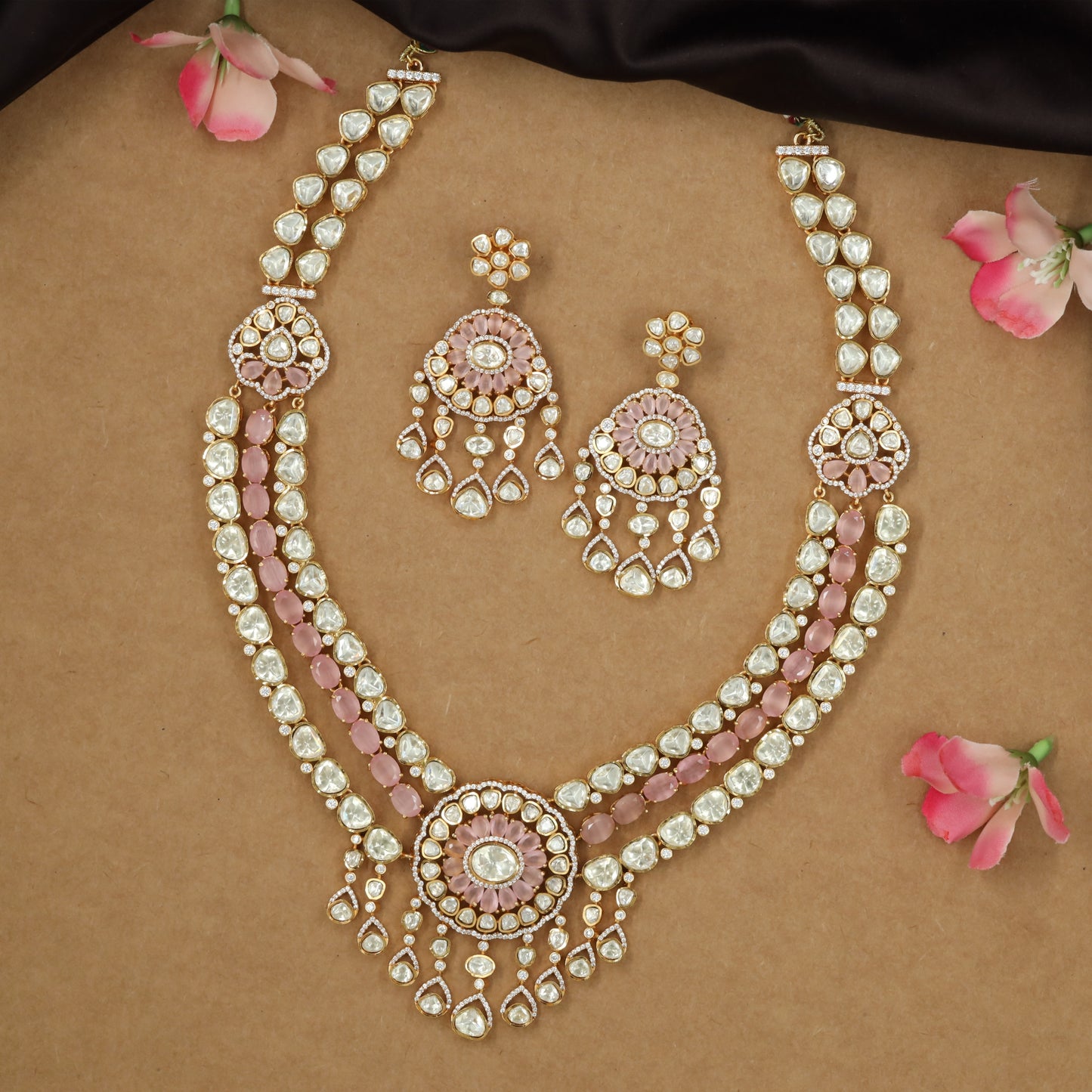 Dual row kundan long haara with circular medallion pendant