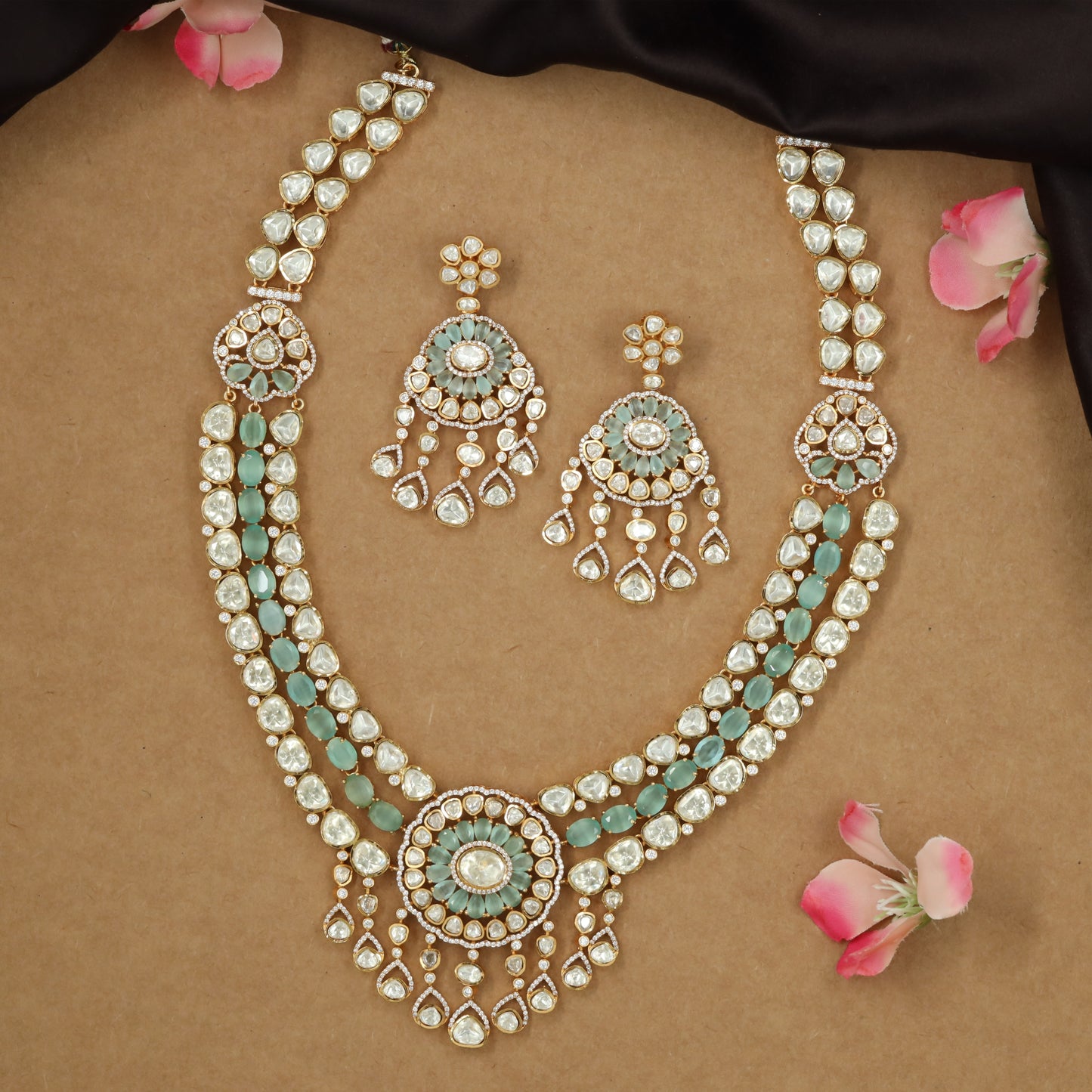 Dual row kundan long haara with circular medallion pendant