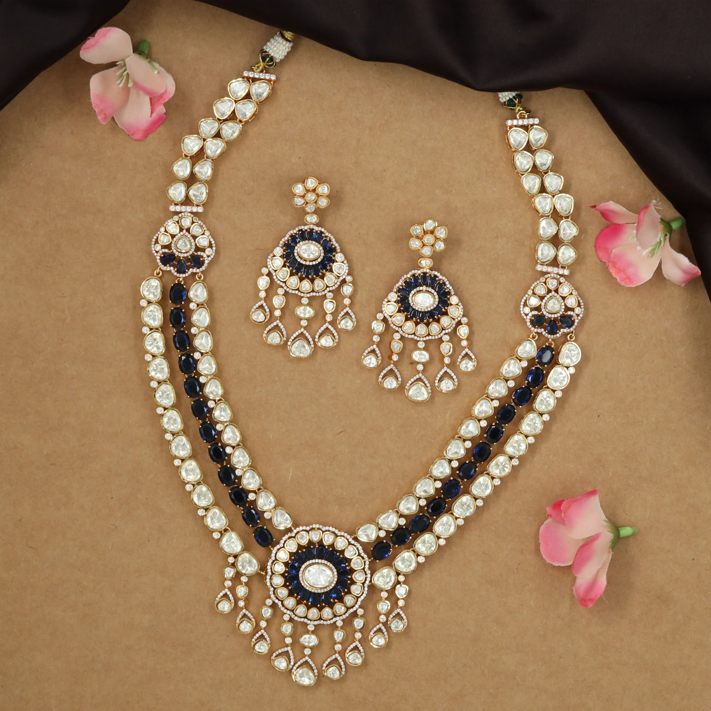 Dual row kundan long haara with circular medallion pendant