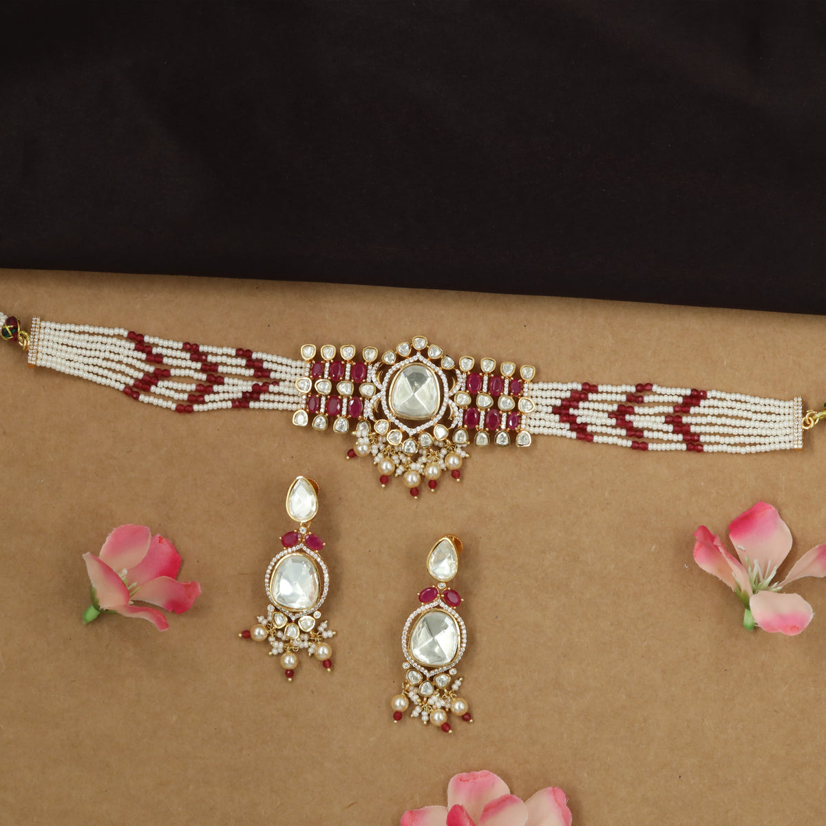 Grand woven Kundan pearl choker with Intricate panel alignment