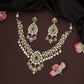 Teardrop medallion kundan necklace with engraved leaf cascade