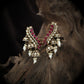 leaf cascade jumka with polki panels and pearl tassels