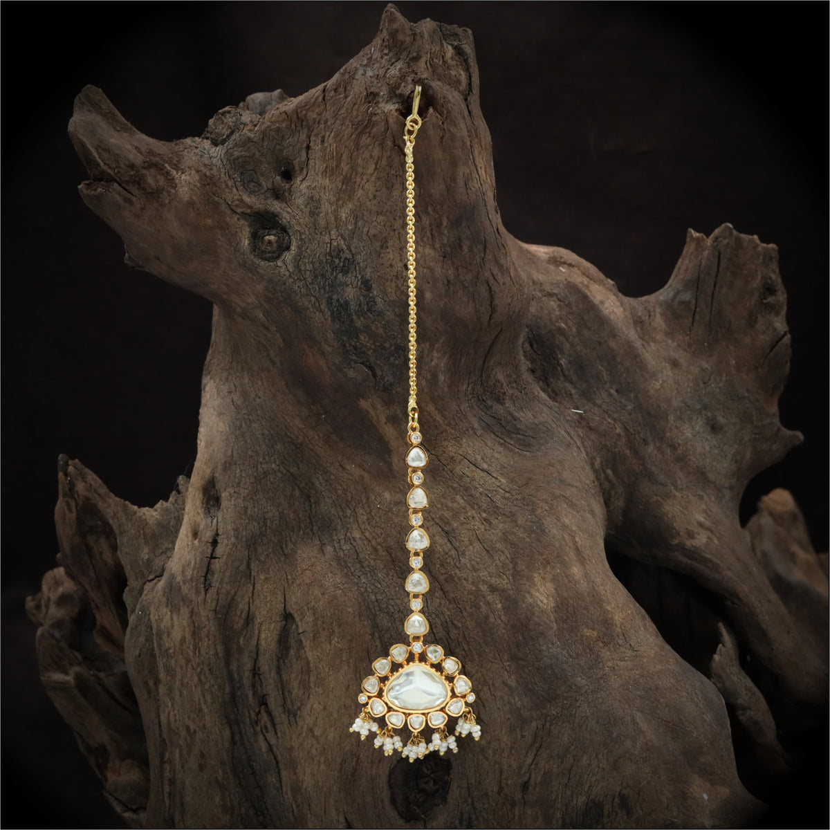 Graceful Maang Tikka with Teardrop Stone Chain