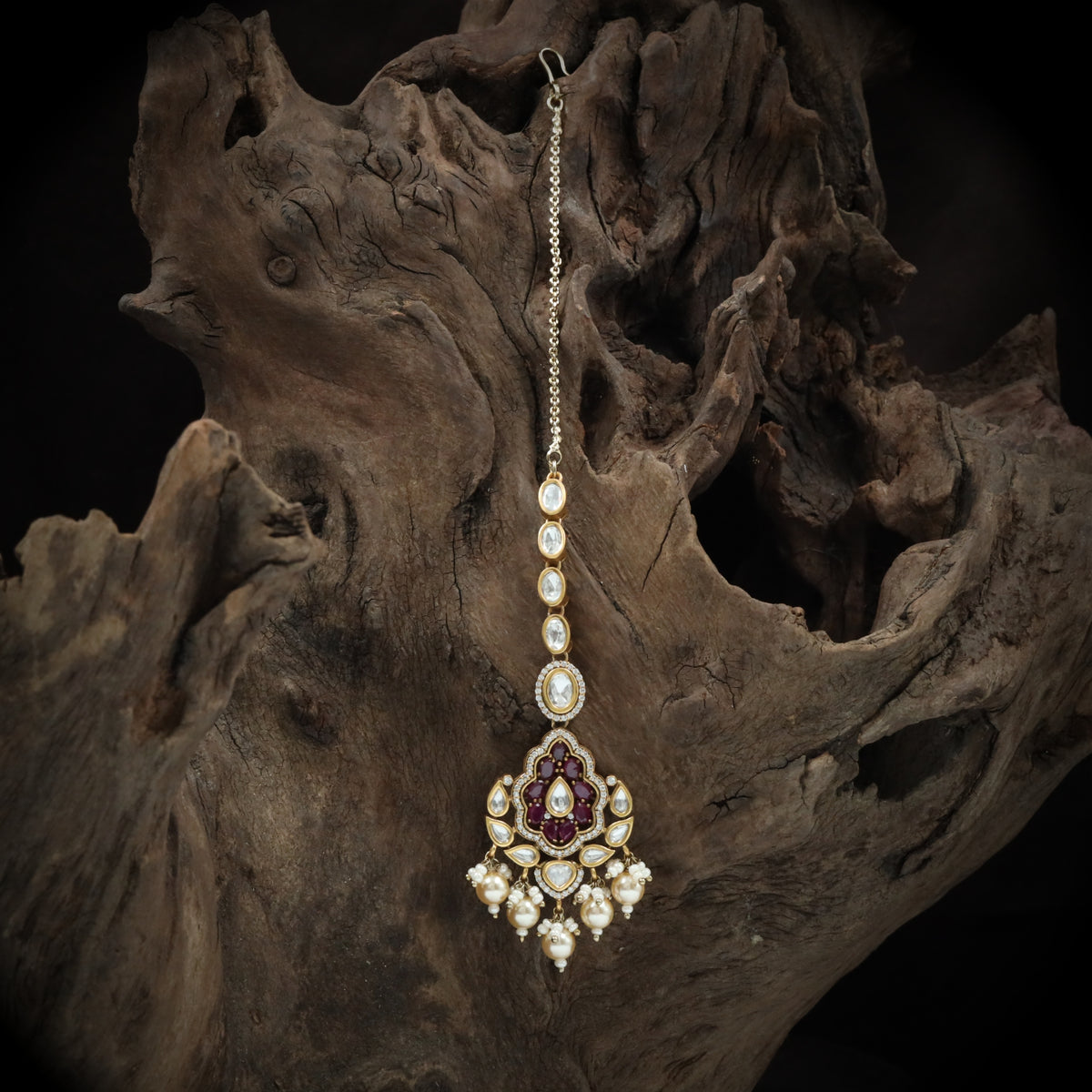 Majestic Blossom Crest Tikka with Decorative Lower Fringe