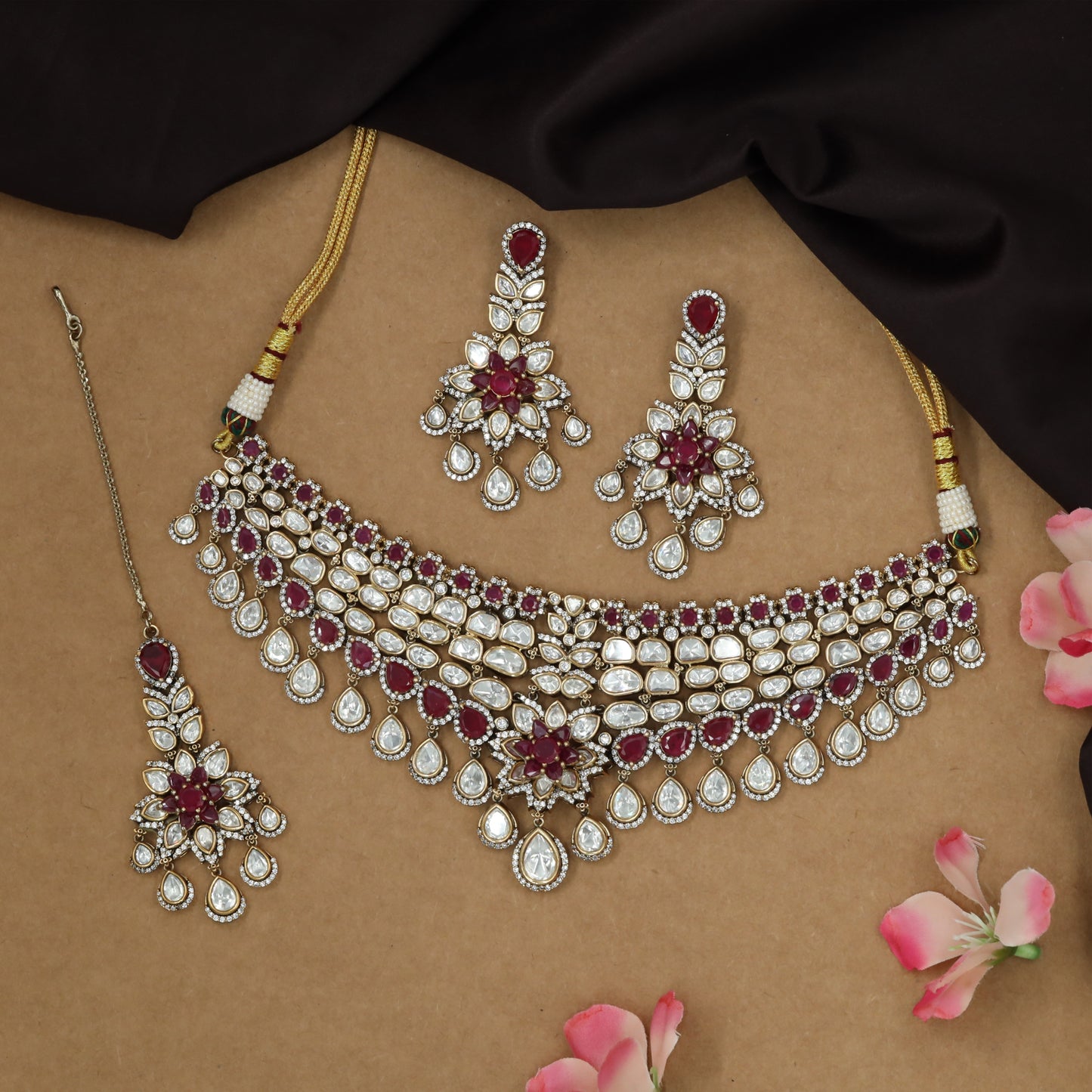 Statement clustered victorian choker with central blossom medallion