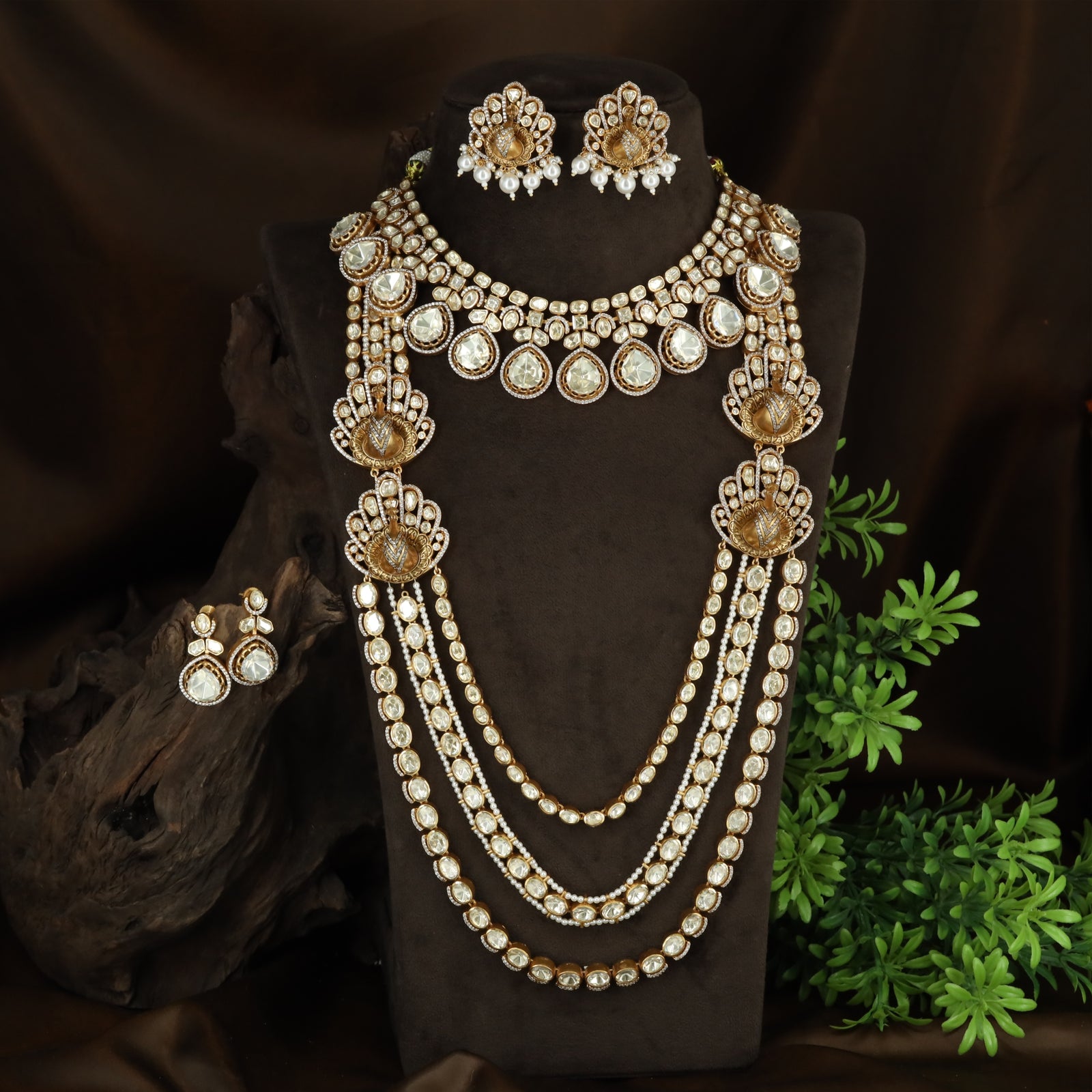 Royal Polki Cascade Kundan Necklace with Twin Layered Long Haara Ensemble
