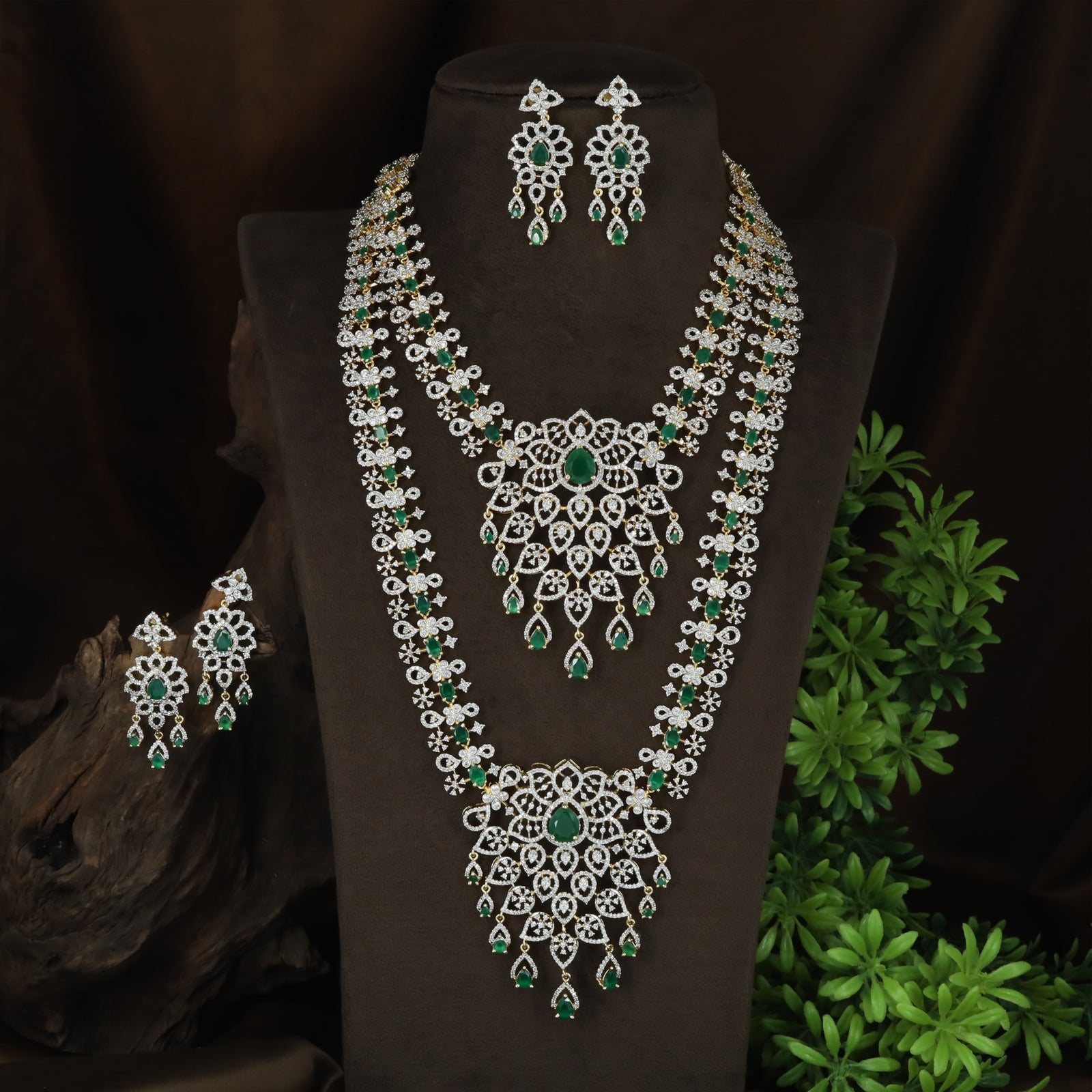 Classic Bridal Graceful Floral Lattice GJ Combo Set with Teardrop Fringe
