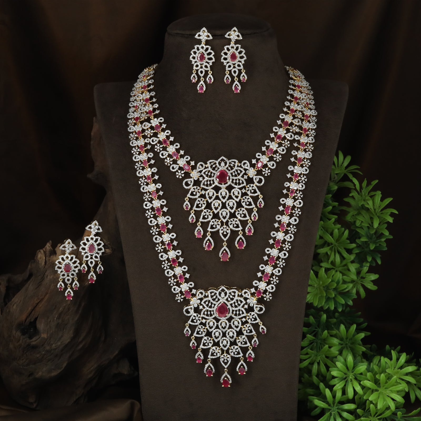 Classic Bridal Graceful Floral Lattice GJ Combo Set with Teardrop Fringe