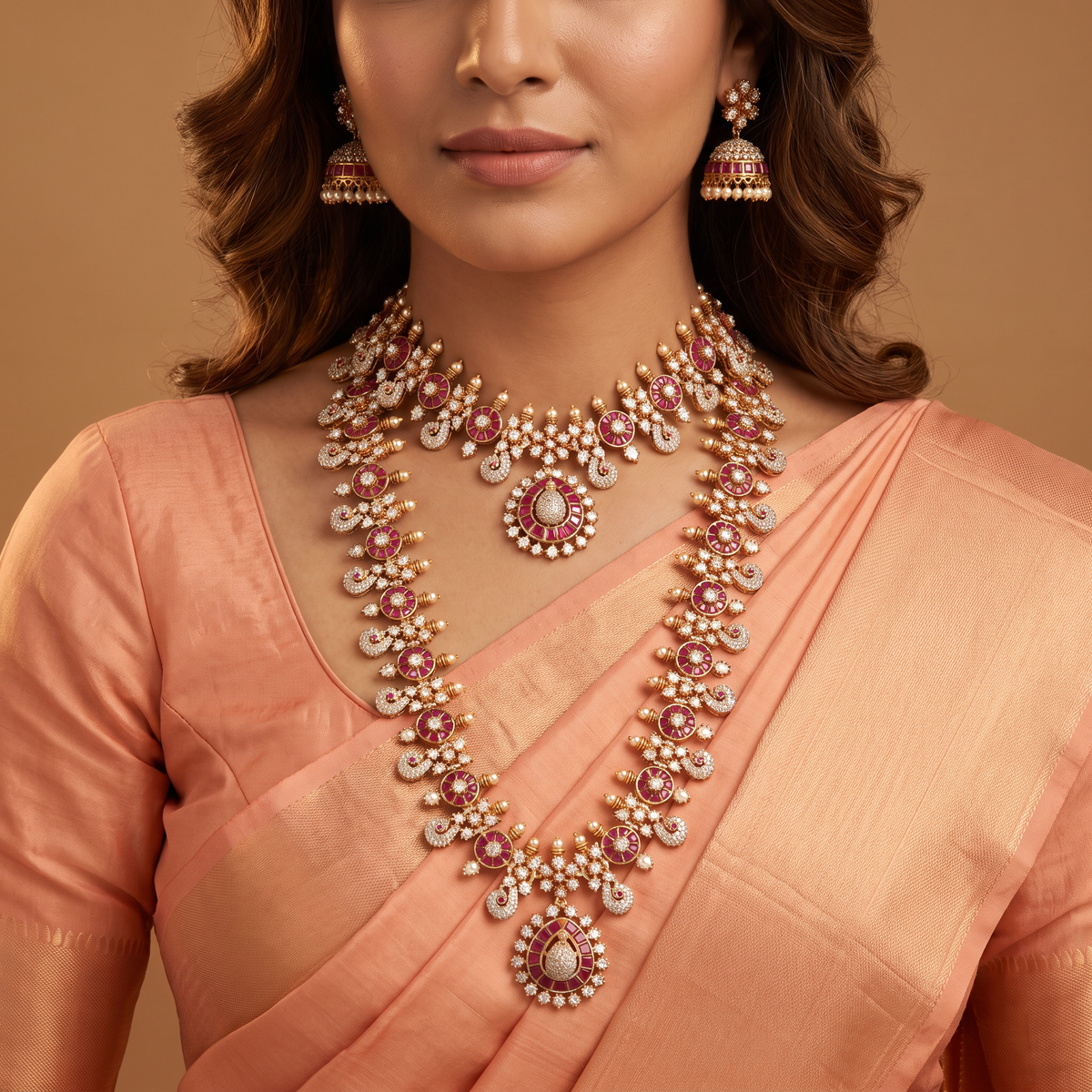 Traditional Circular Peacock Kundan Combo Set with Stone Halo Borders