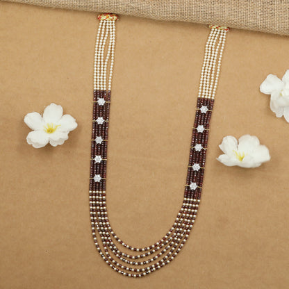 Flowing Crystal Bead Long Haara with Ornamental Flower Link Design
