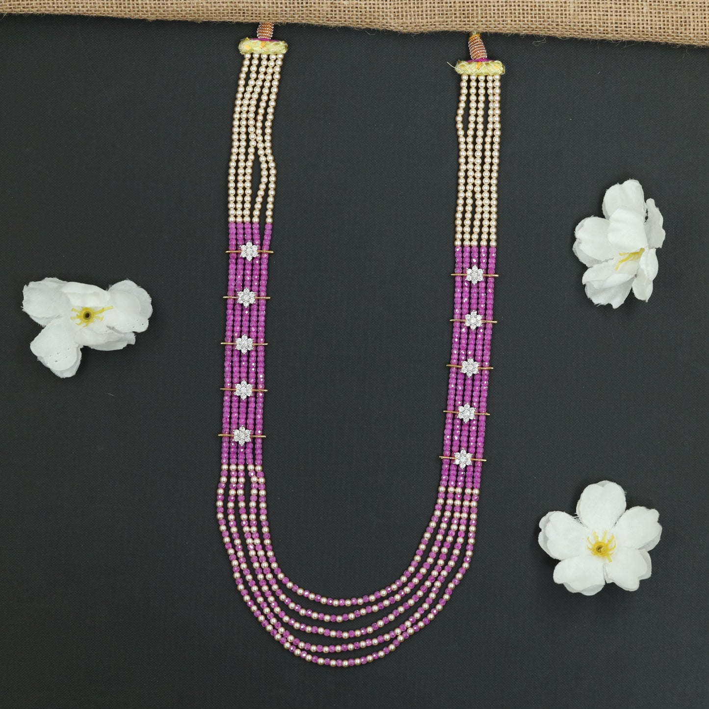 Flowing Crystal Bead Long Haara with Ornamental Flower Link Design