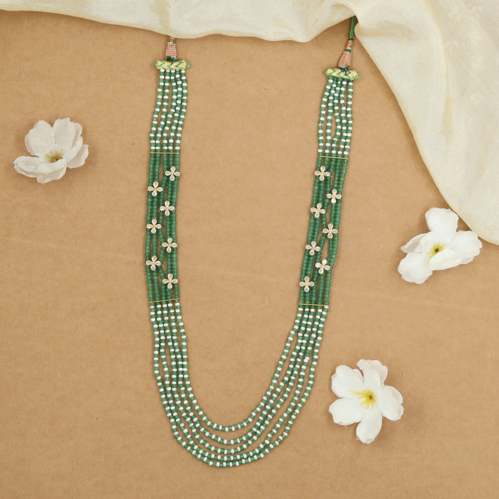Multi Strand Crystal Bead Long Haara with Petite Flower Motifs