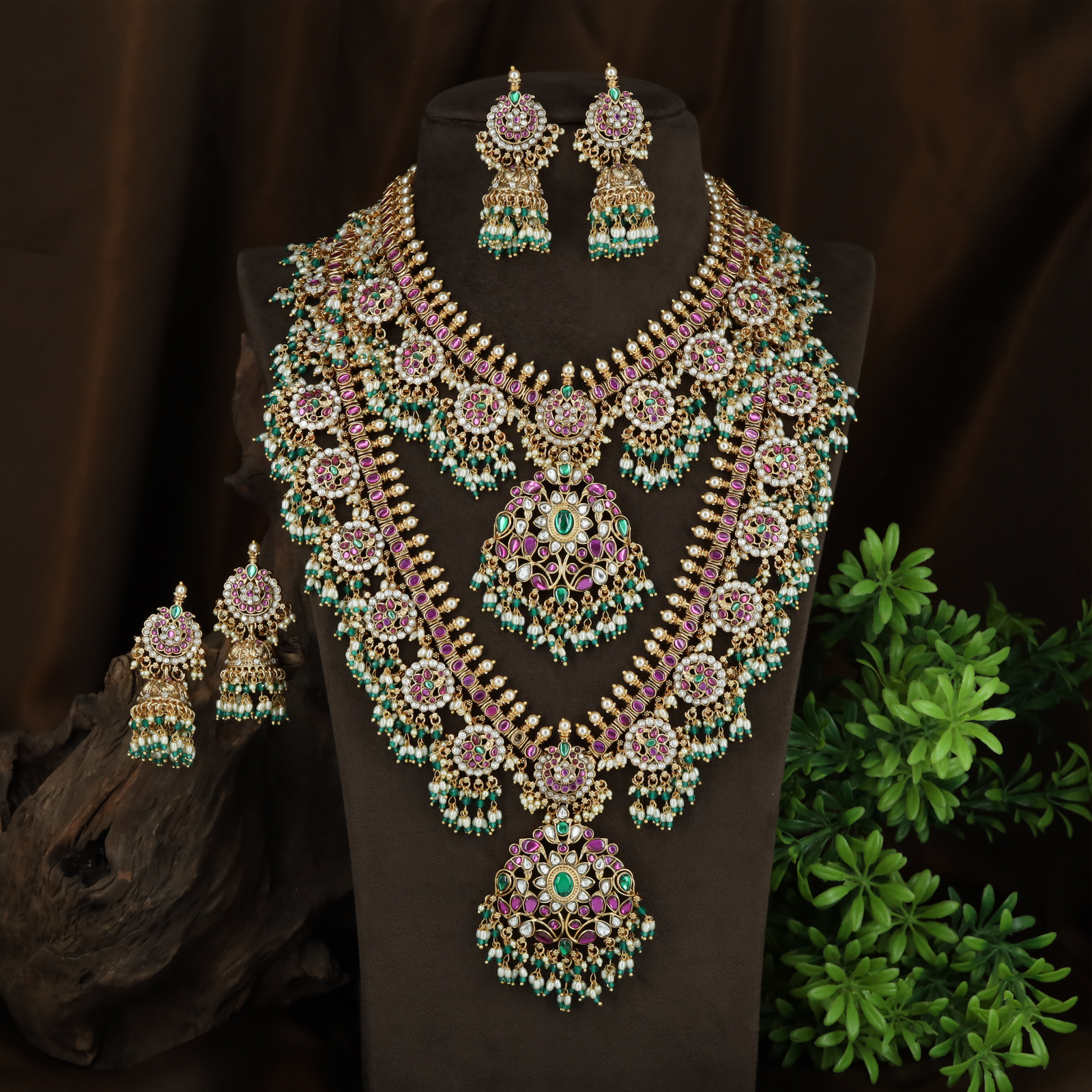 Intricate Temple Craft Combo Set with Ornamental Necklace and Long Haara