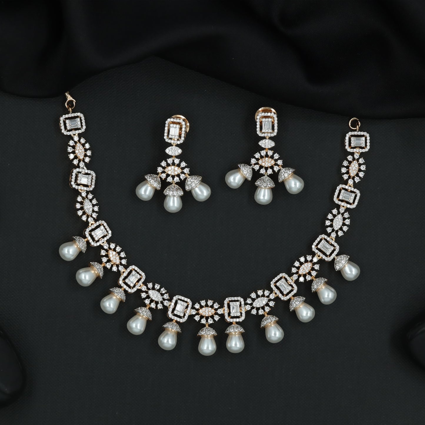 Refined Crystal Grid Necklace Set with Tapered Marquise Centre