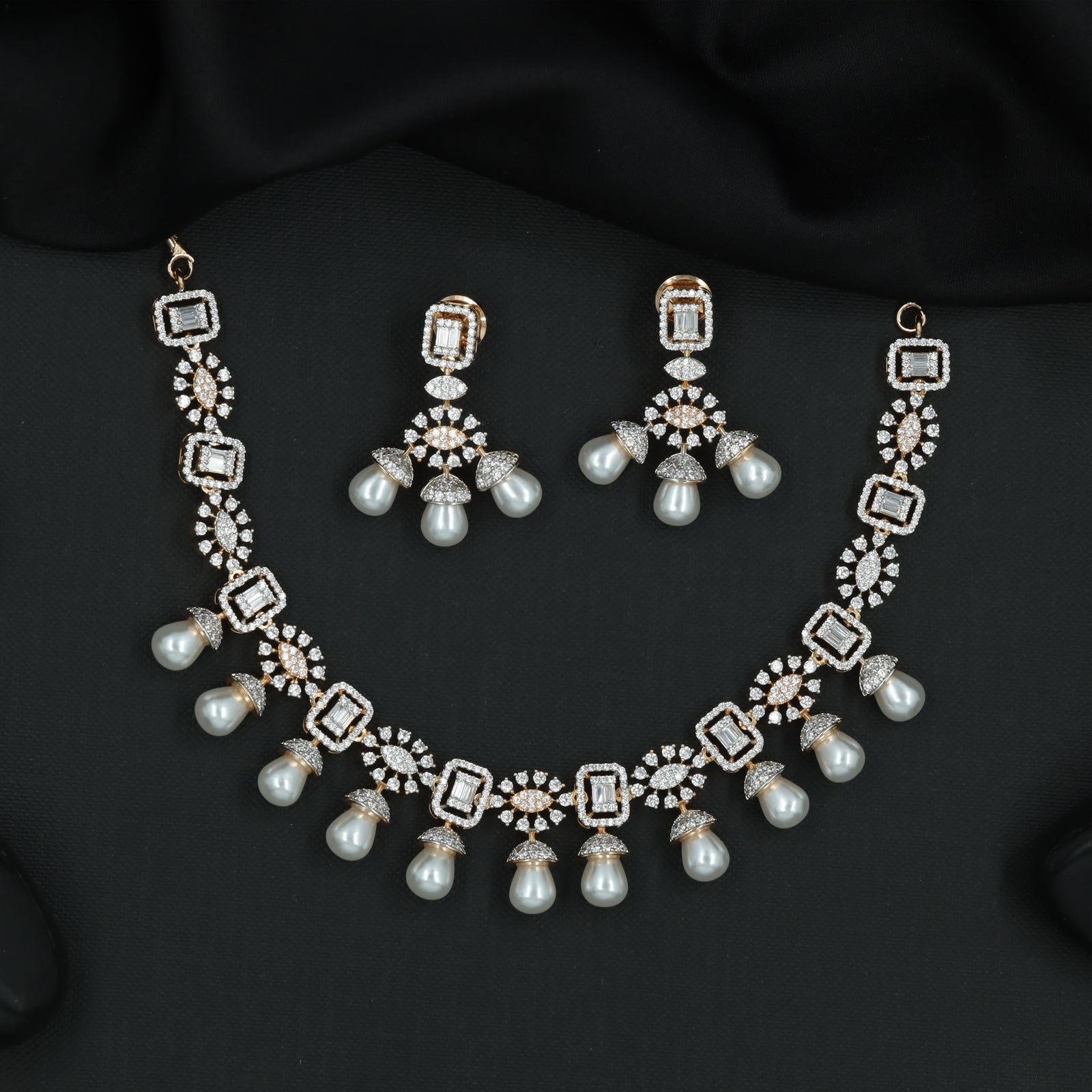 Refined Crystal Grid Necklace Set with Tapered Marquise Centre