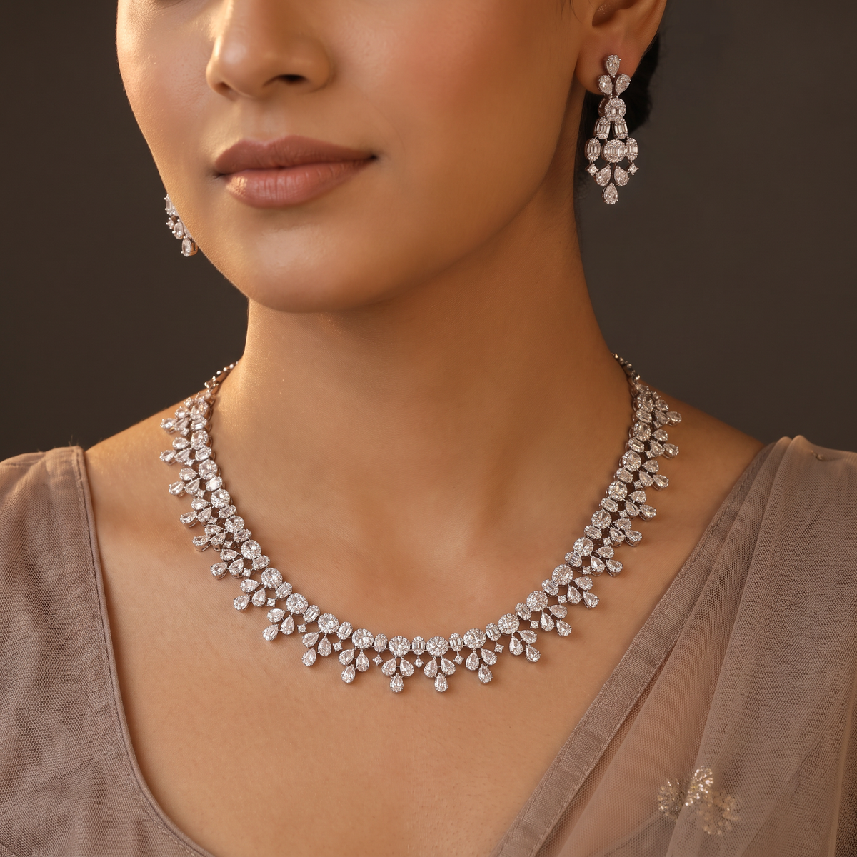 Artistic Blossom Garland Necklace Set with Balanced Drop Embellishments