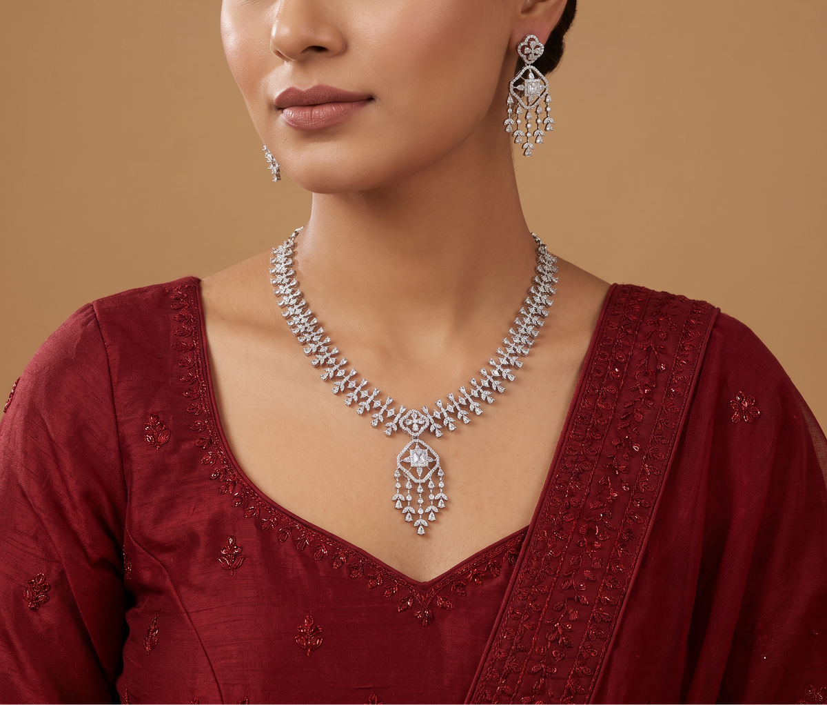 Elegant Star Frame Necklace Set with Cascading Drop Charms