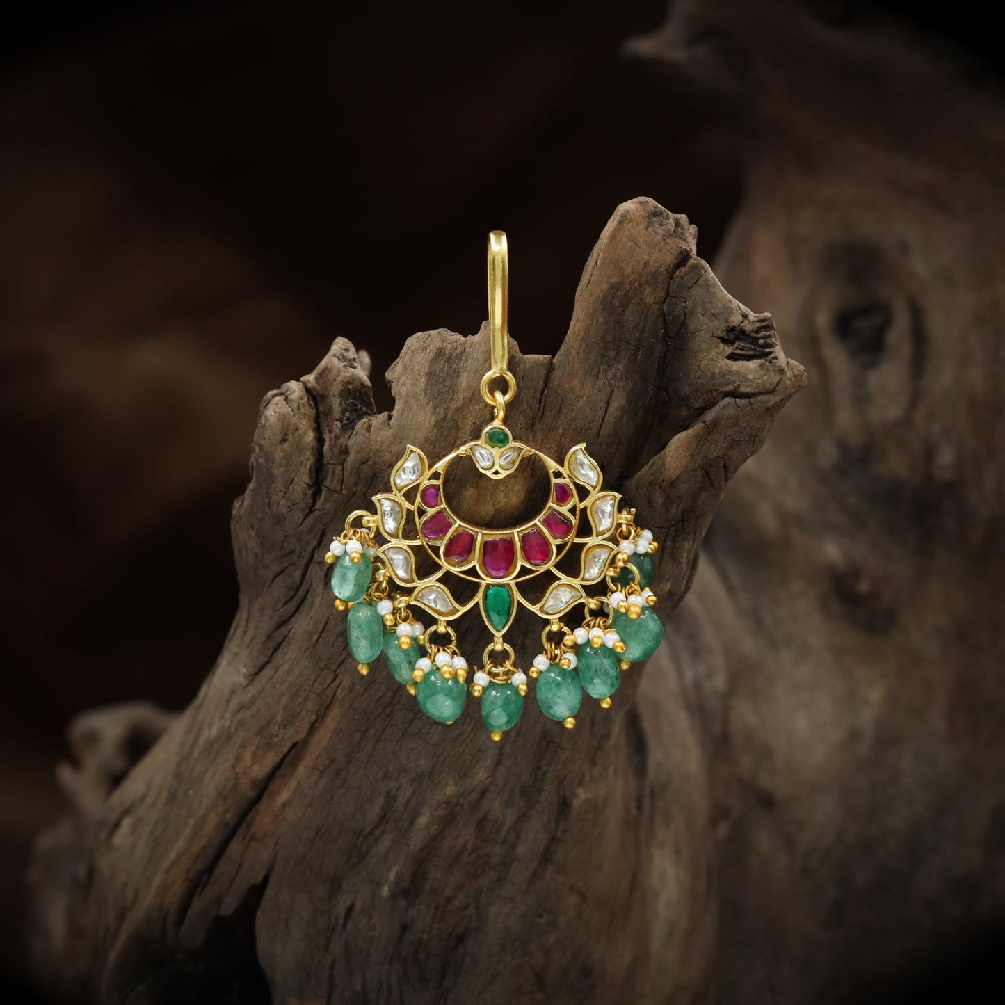 Decorative Stone Frame Maang Tikka with Fringe Edge