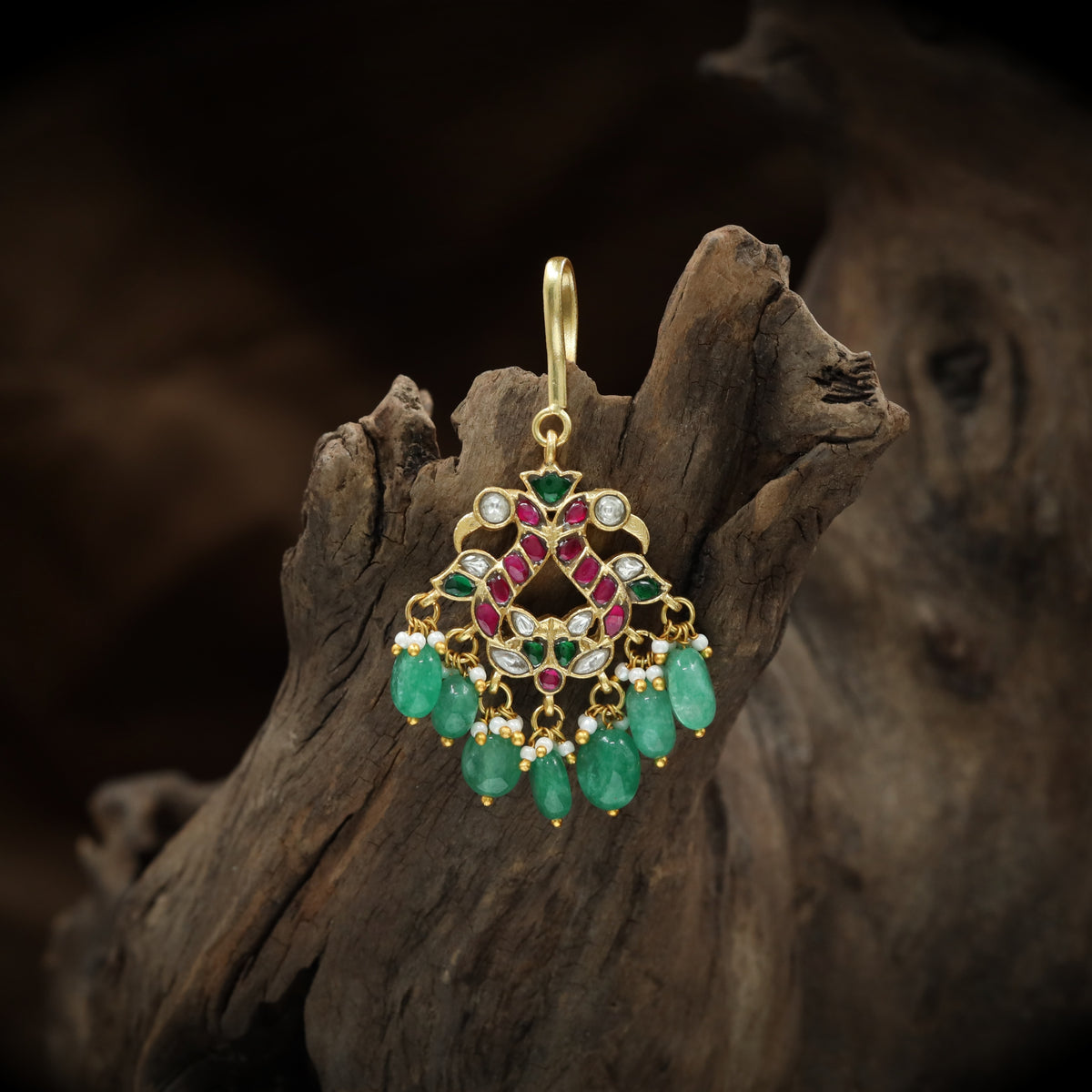 Jadau Tikka with sculpted peacock pair and graceful openwork