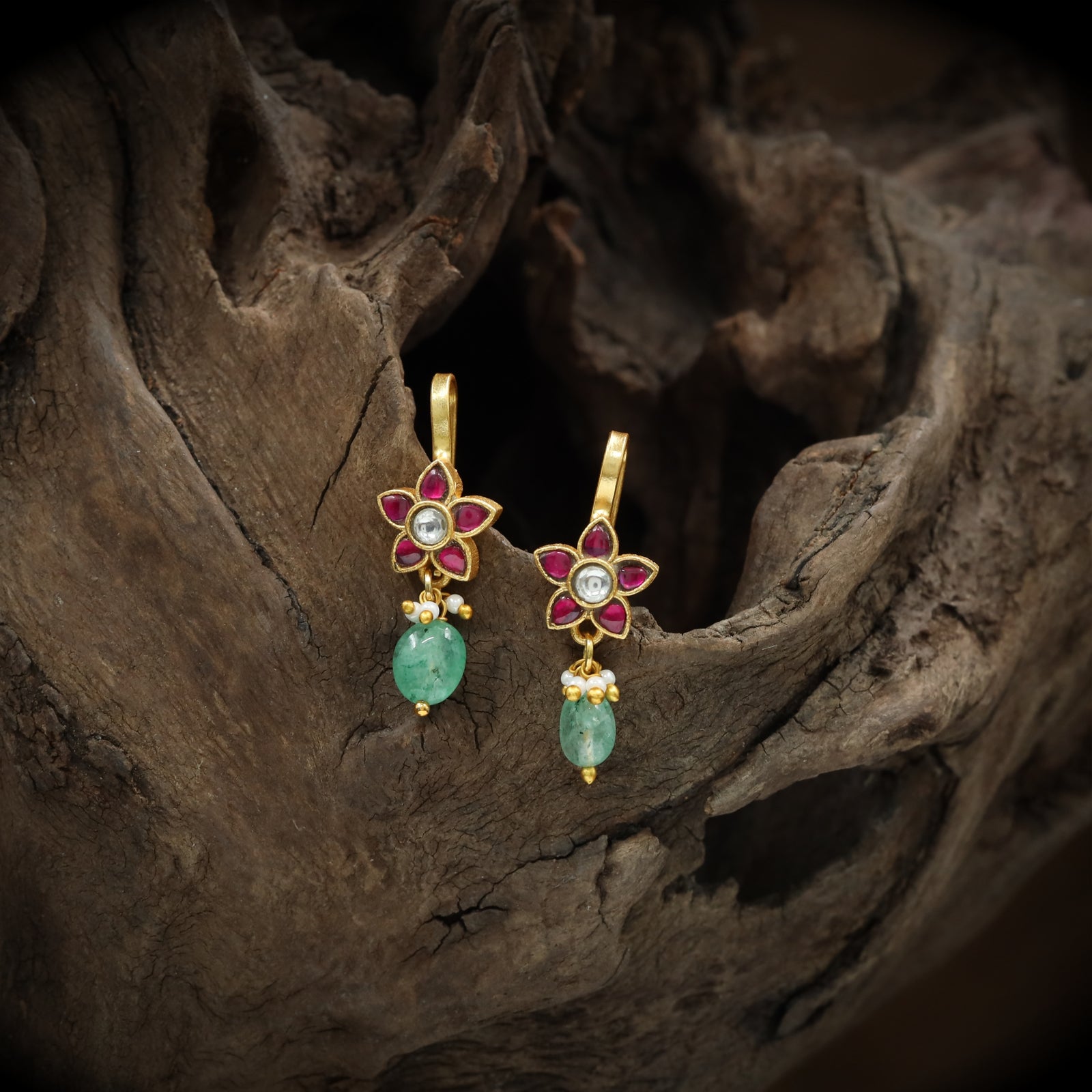 Blossom Drop Bugadi with Floral Stud and Single Hanging Bead