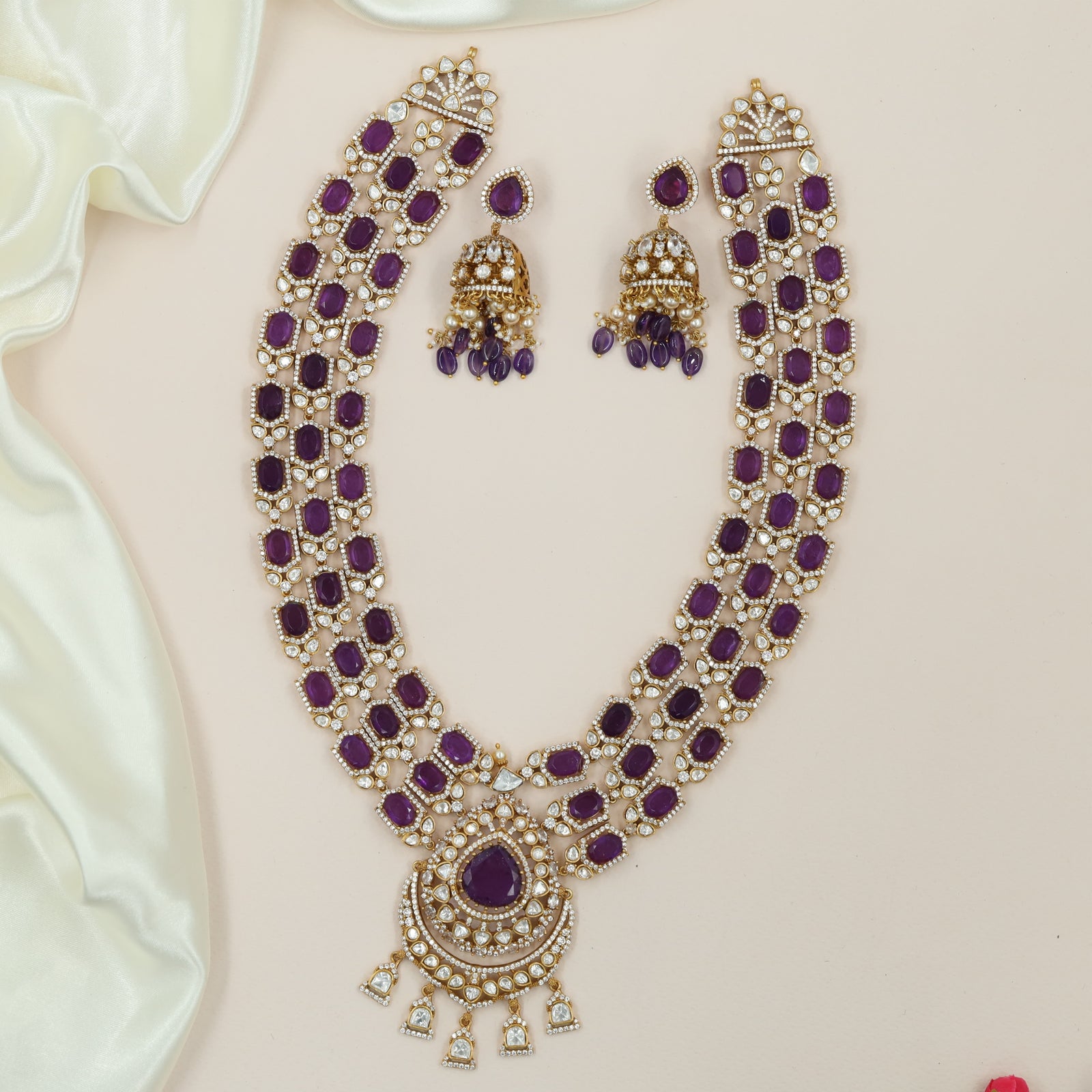 Grand Multi Row Oval Victorian Long Haara with Teardrop Pendant Centre
