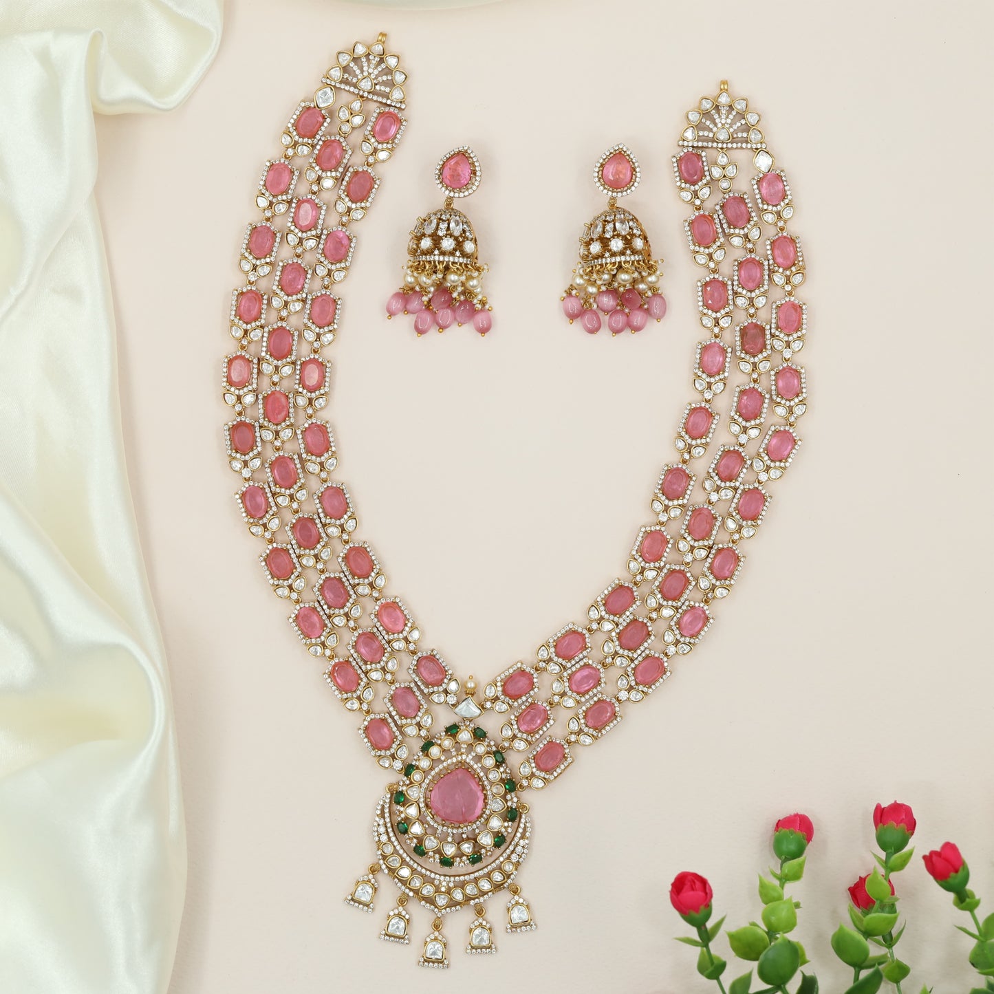 Grand Multi Row Oval Victorian Long Haara with Teardrop Pendant Centre