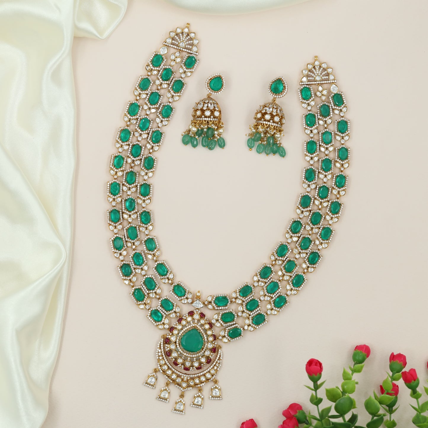Grand Multi Row Oval Victorian Long Haara with Teardrop Pendant Centre