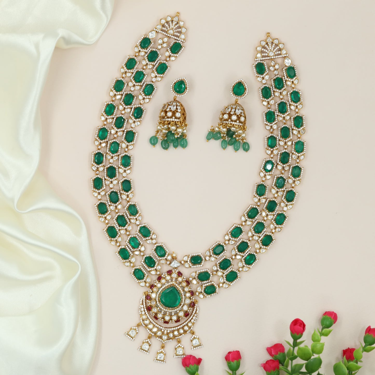 Grand Multi Row Oval Victorian Long Haara with Teardrop Pendant Centre