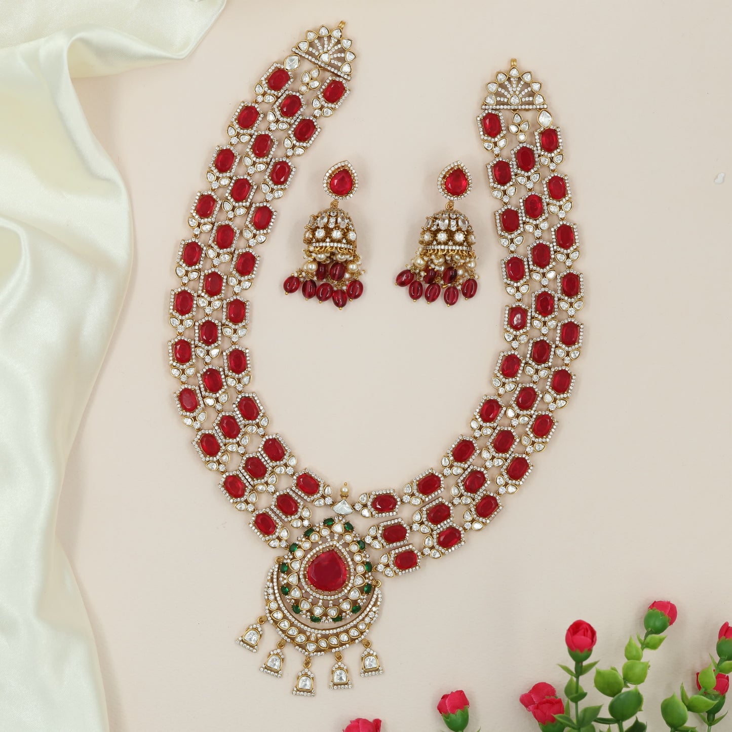 Grand Multi Row Oval Victorian Long Haara with Teardrop Pendant Centre