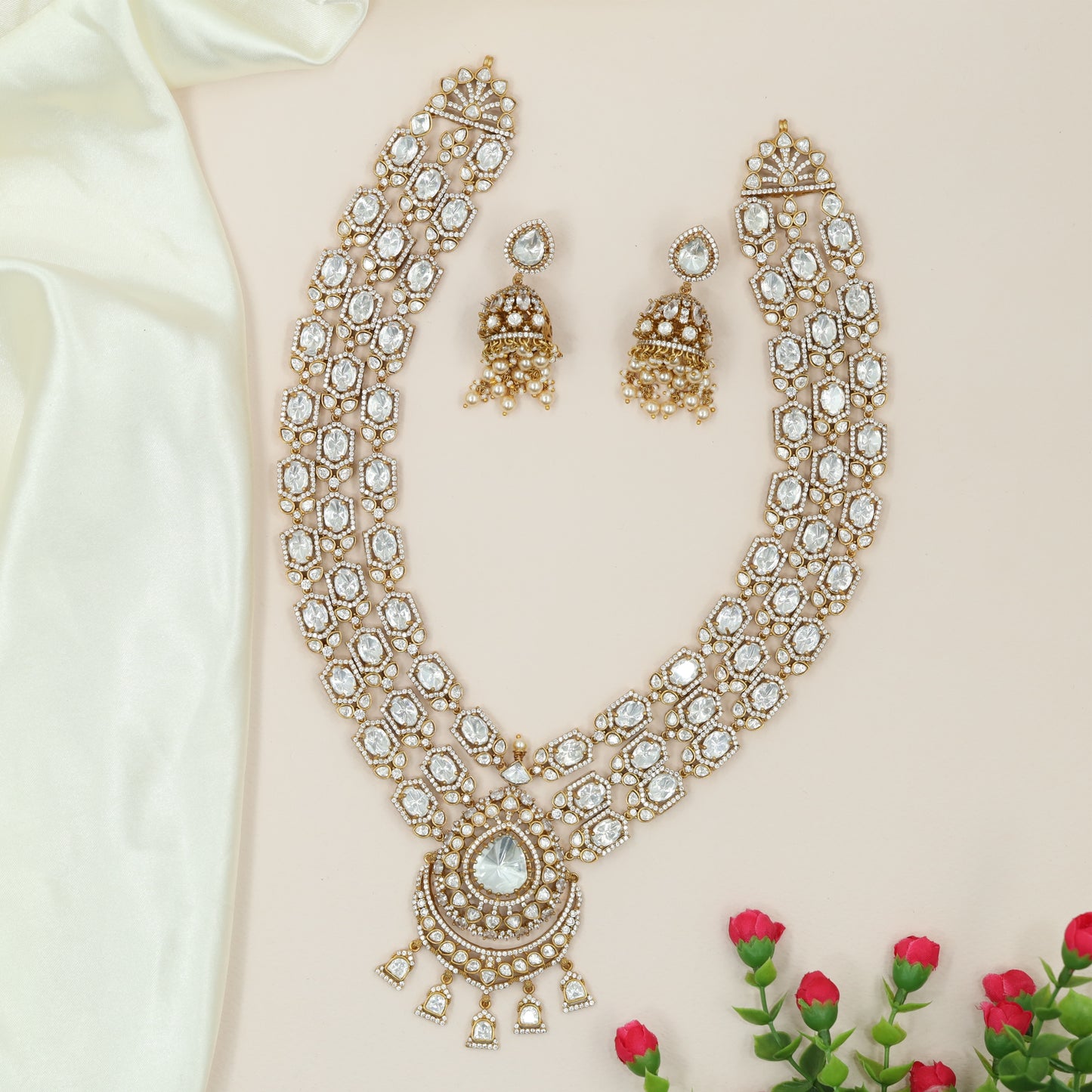 Grand Multi Row Oval Victorian Long Haara with Teardrop Pendant Centre