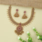 Granulated Edge Necklace with Round Floral Pendant and Dangling Drops