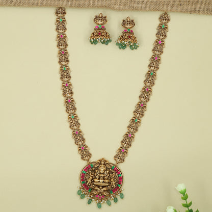 Kalpashringa Temple Long Haara with Lakshmi Pendant and Decorative Link Panels