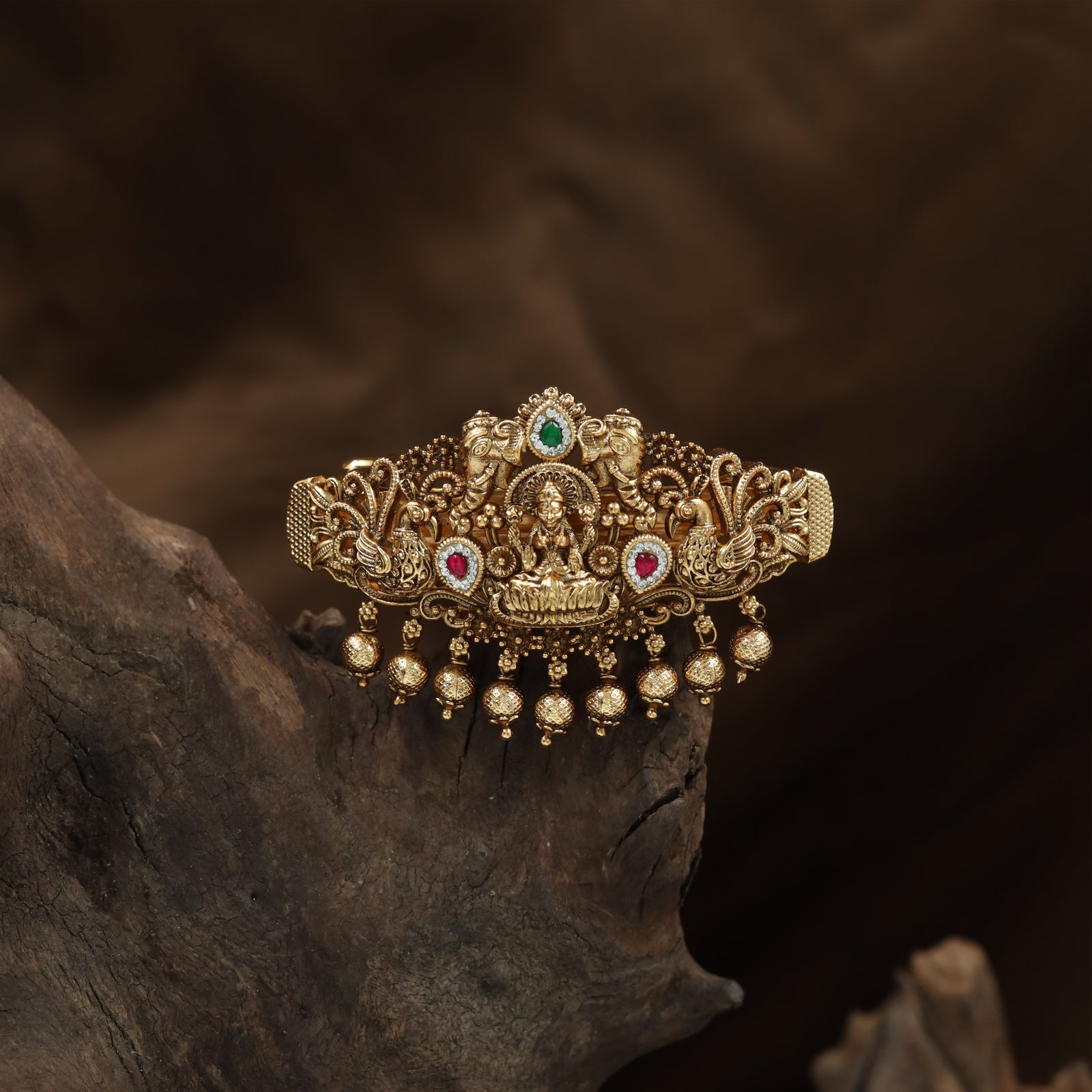 Divine Lakshmi Temple Hair Clip with Elephant Guardians and Ornate Scroll Panels