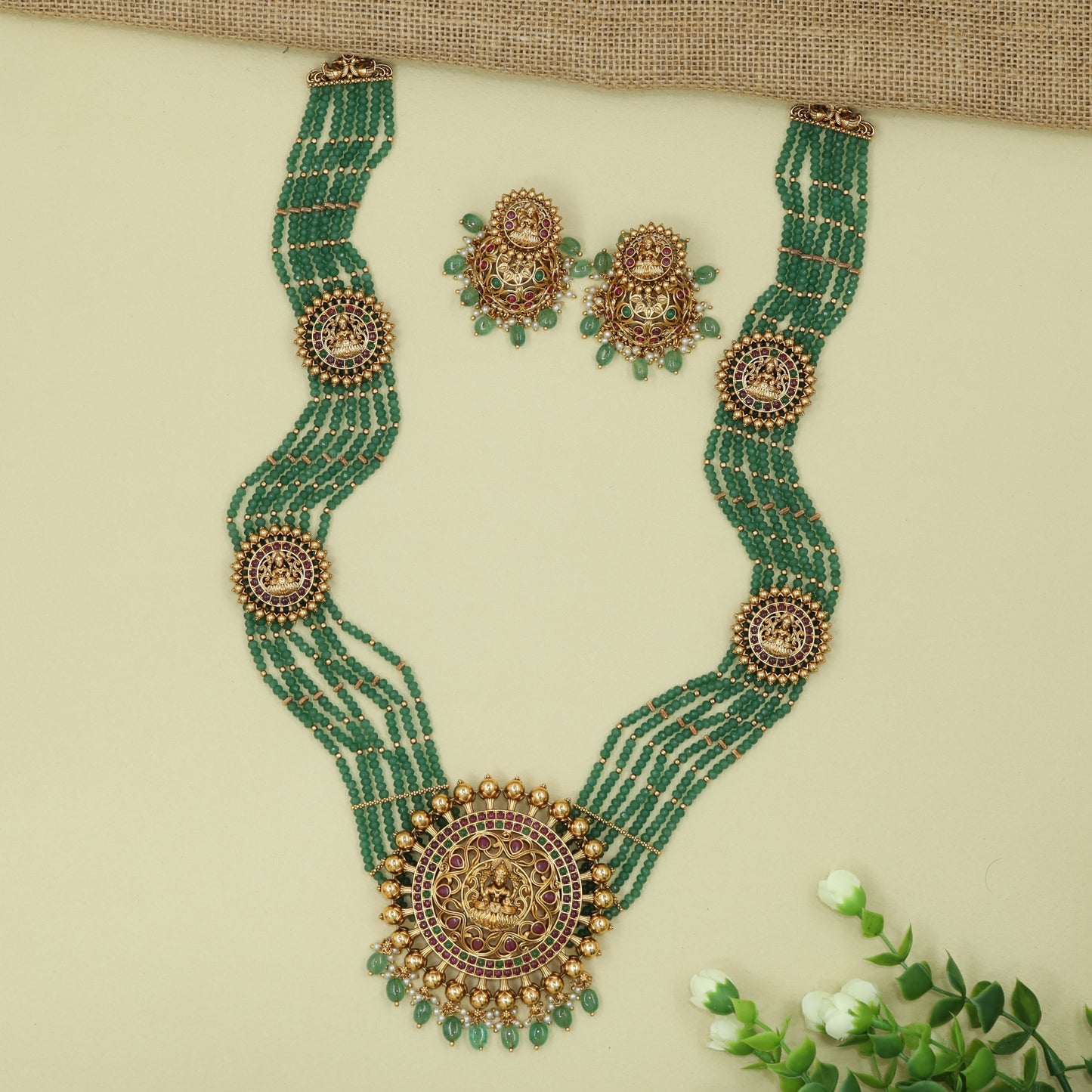 Graceful Multi Strand Beaded Long Haara with Circular Motif Connectors