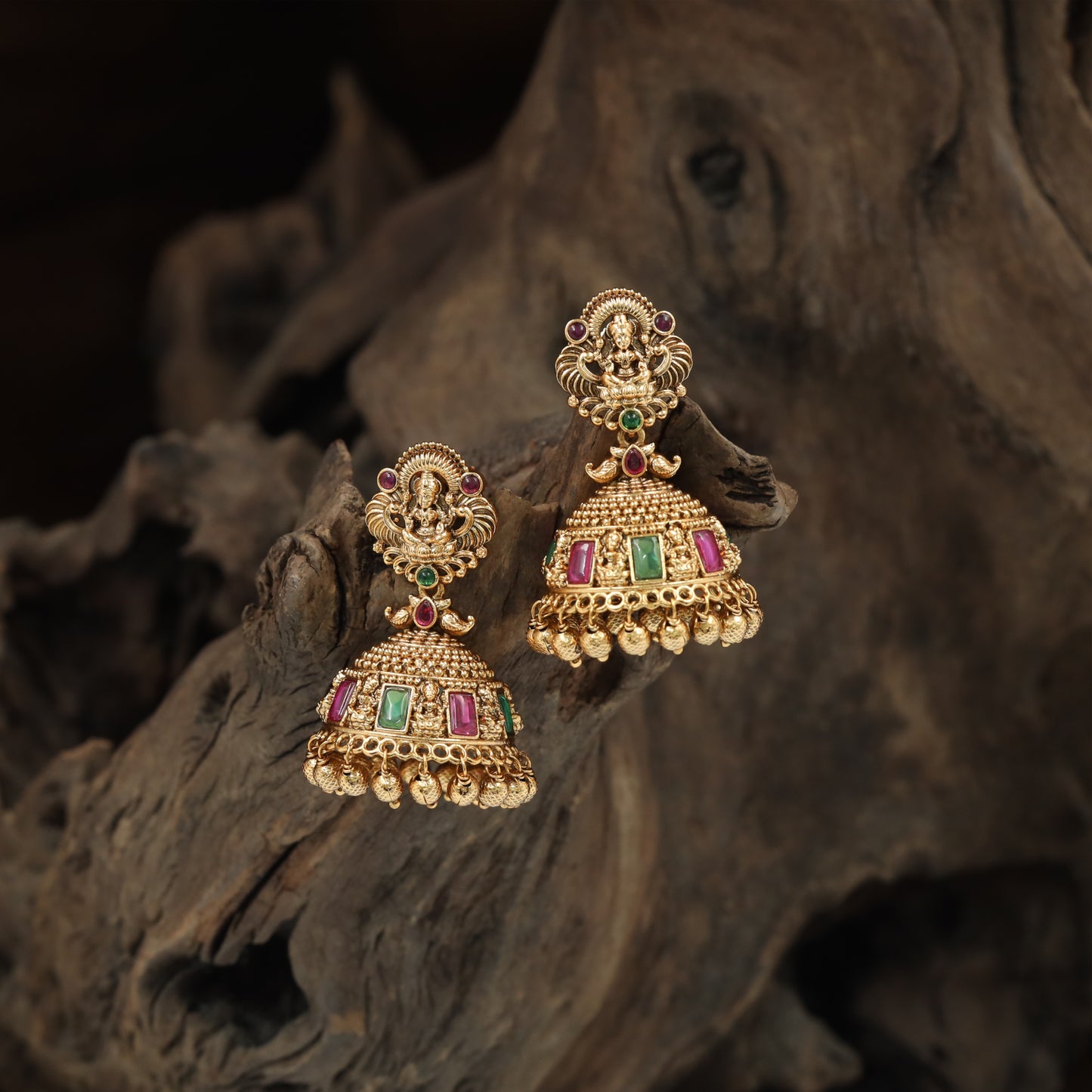 Iconic Lakshmi Panel Jhumka Earrings with Decorative Dangling Fringe