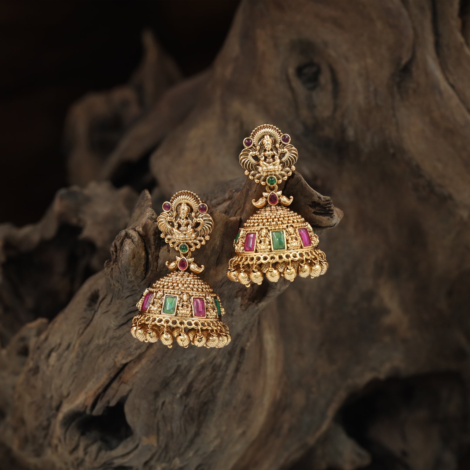 Iconic Lakshmi Panel Jhumka Earrings with Decorative Dangling Fringe