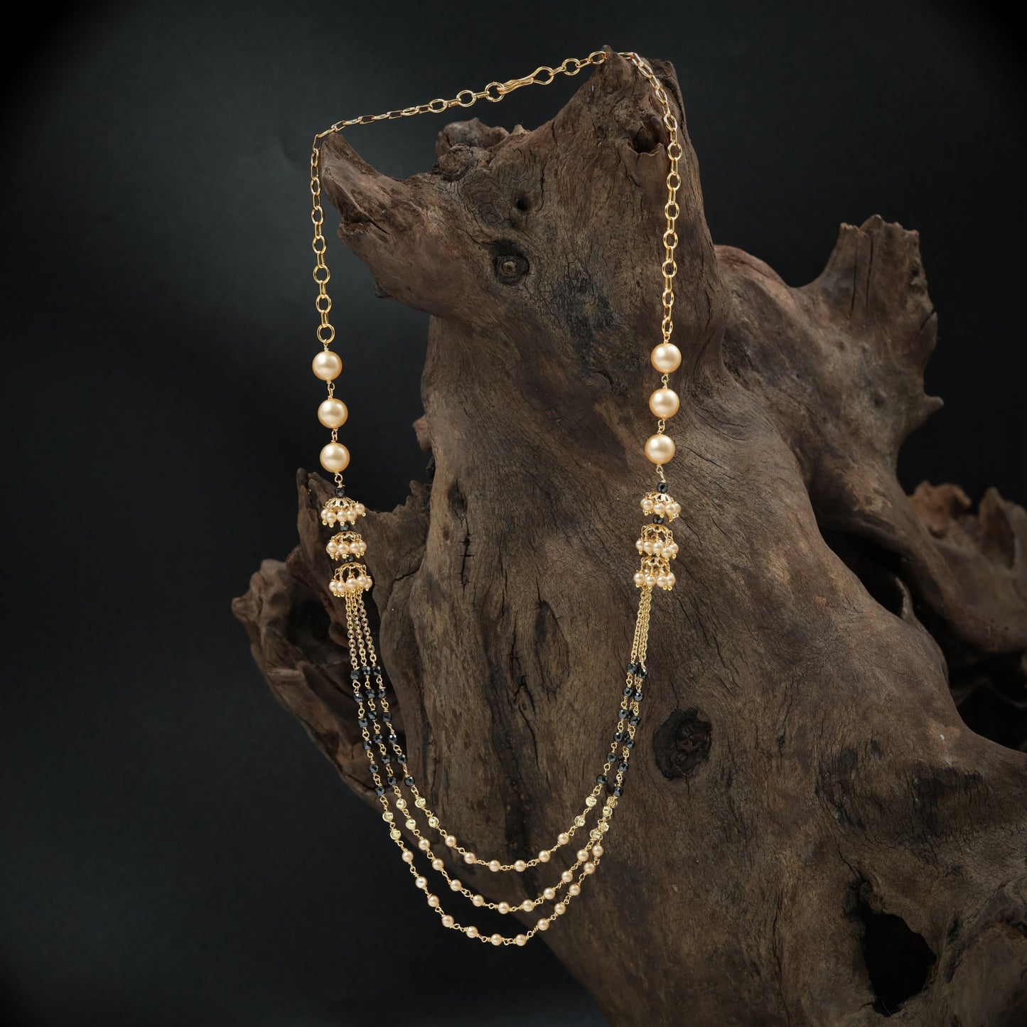 Charming Pearl Tassel with Beaded Connectors and Multi Layer Drapes