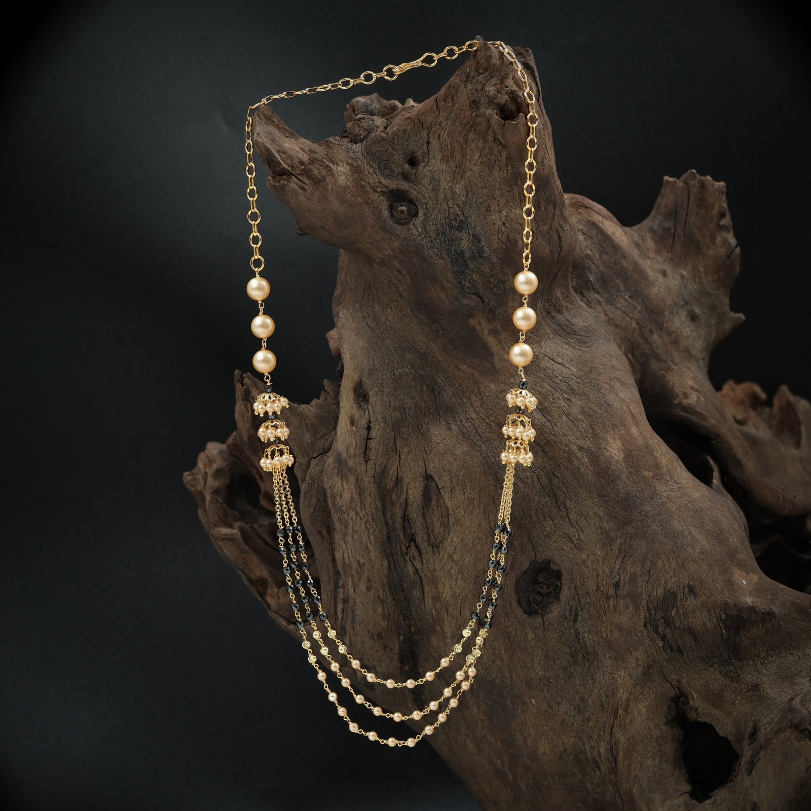 Charming Pearl Tassel with Beaded Connectors and Multi Layer Drapes