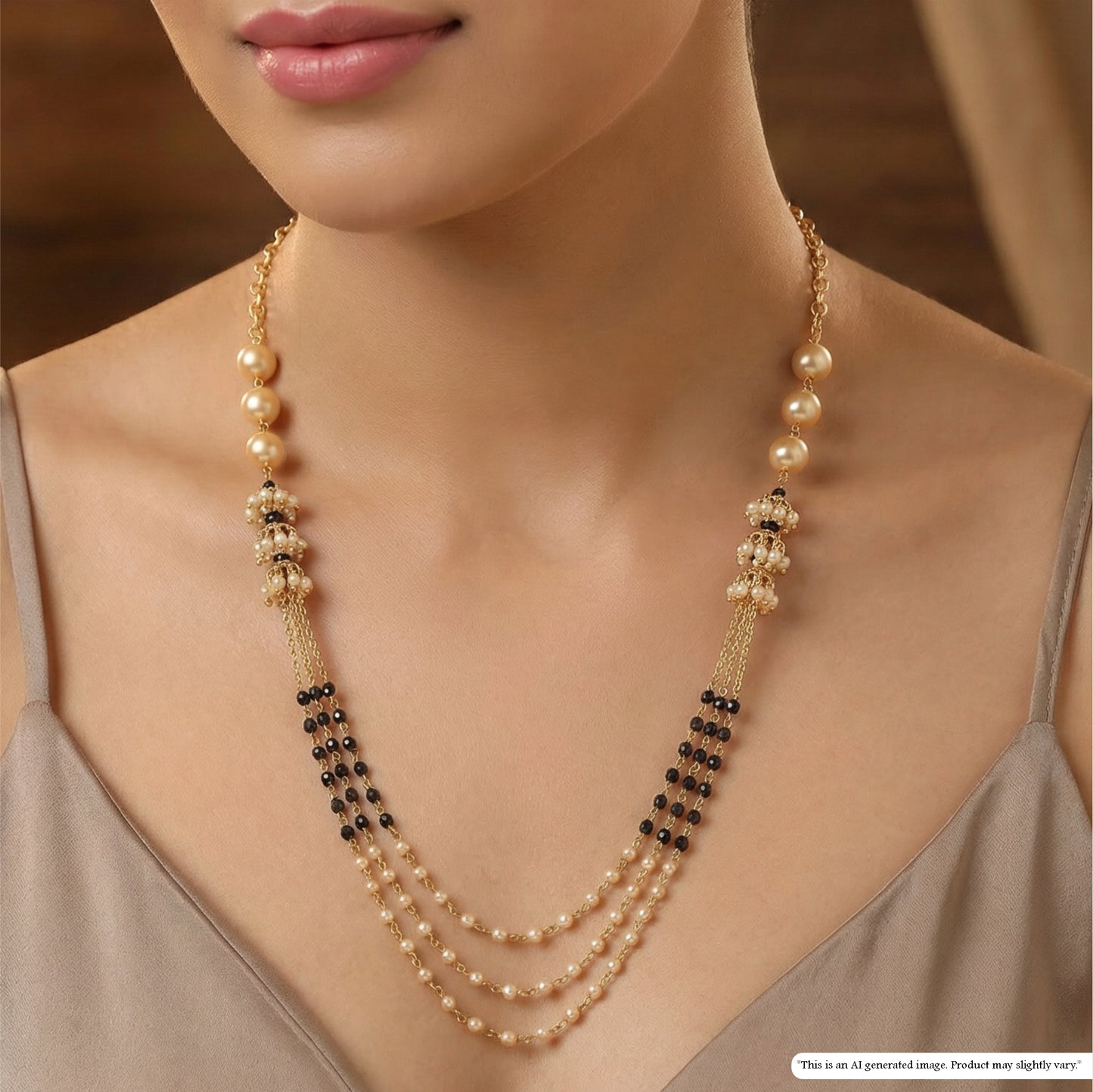 Charming Pearl Tassel with Beaded Connectors and Multi Layer Drapes