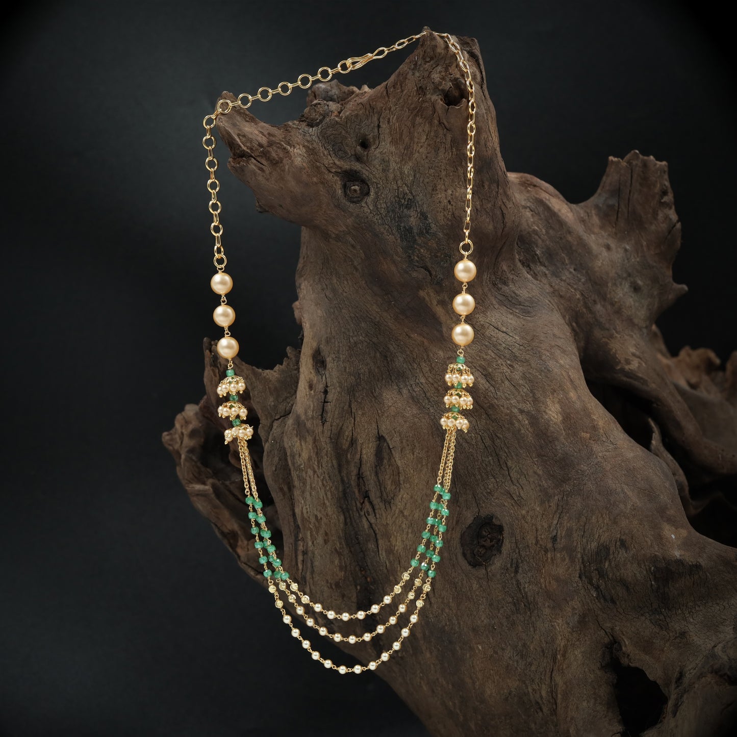 Charming Pearl Tassel with Beaded Connectors and Multi Layer Drapes