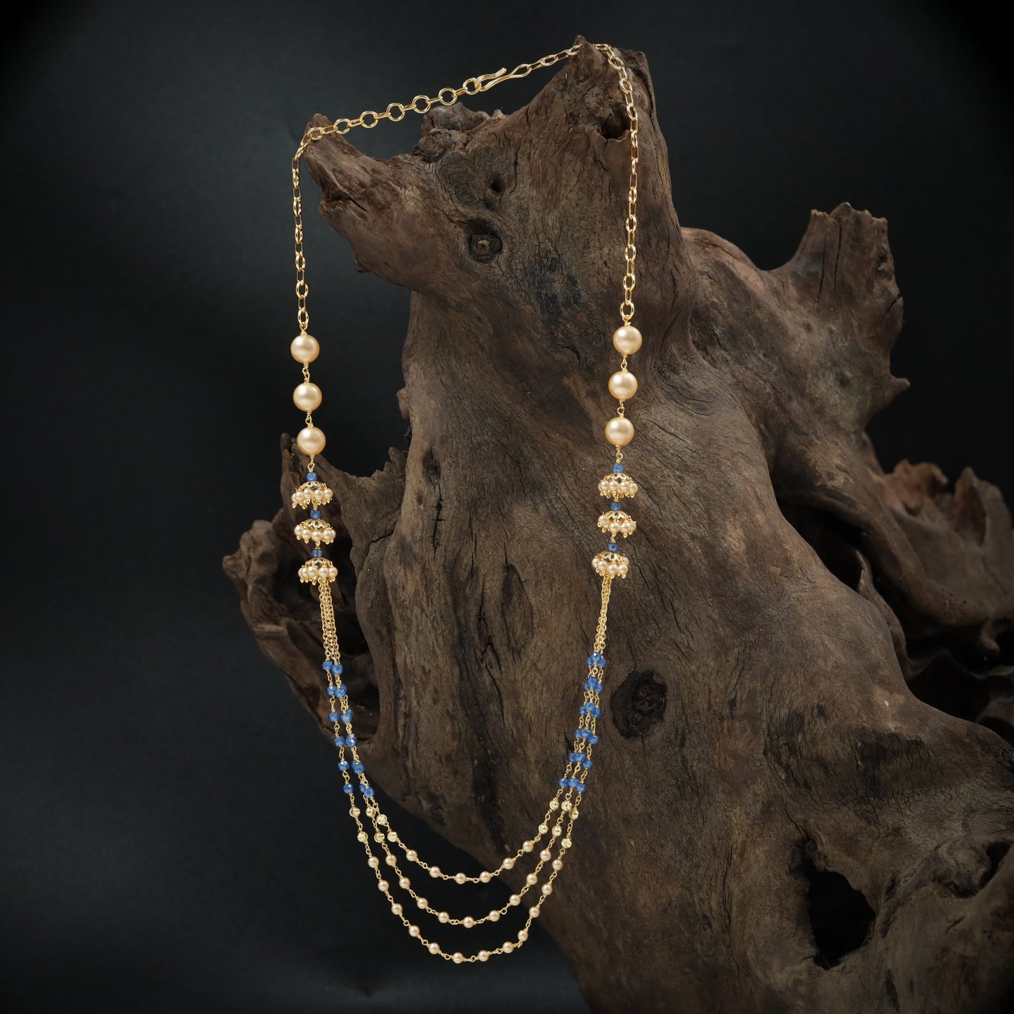 Charming Pearl Tassel with Beaded Connectors and Multi Layer Drapes
