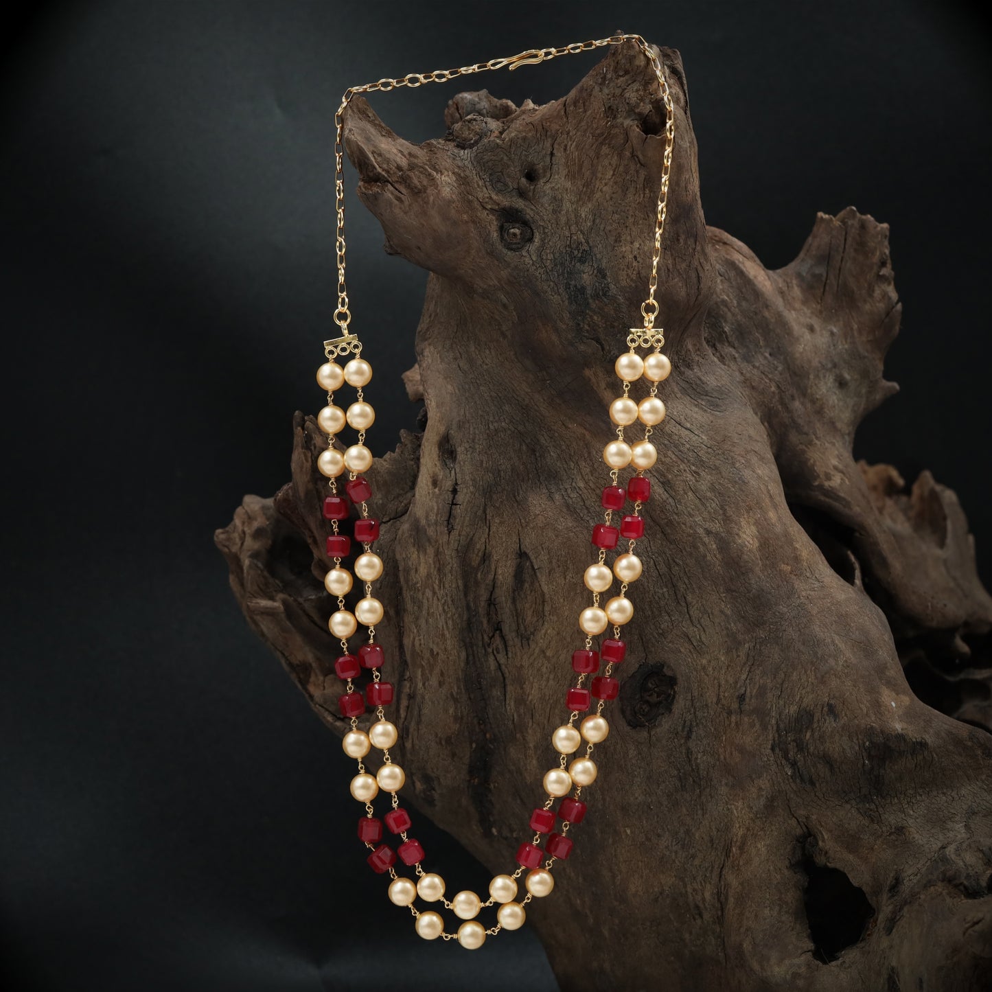 Stylish Double Strand with Pearl Rows and Defined Cube Accents